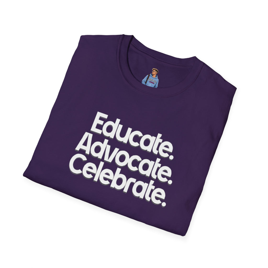 Educate. Advocate. Celebrate. Minimalist Pride T-Shirt