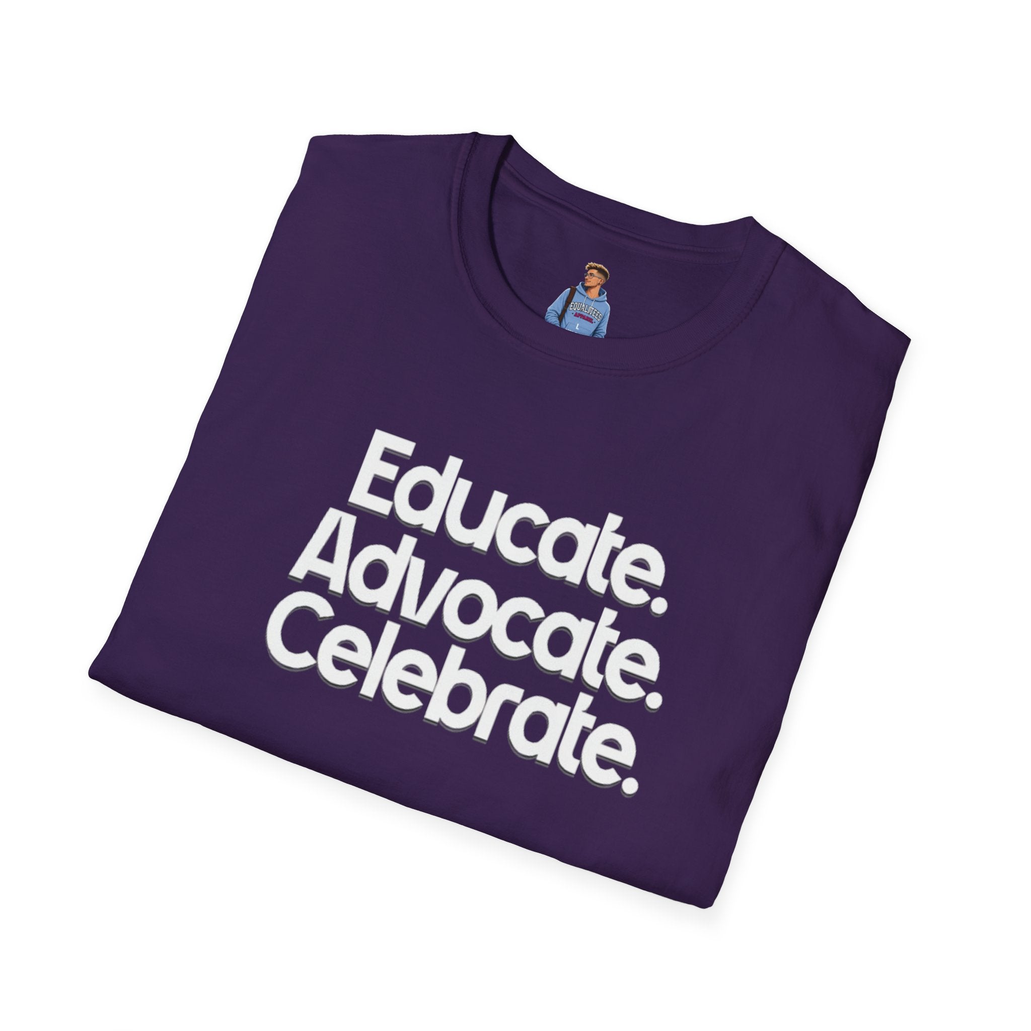 Educate. Advocate. Celebrate. Minimalist Pride T-Shirt