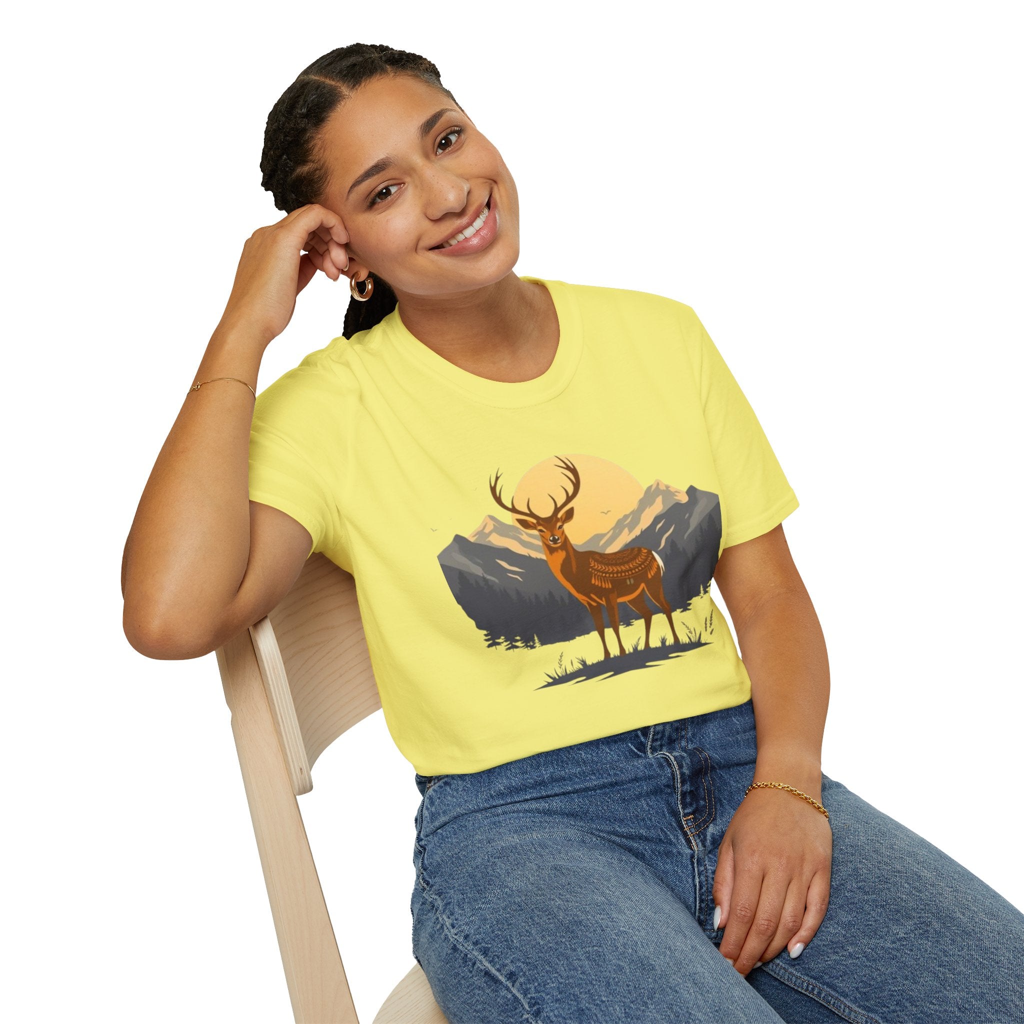 Mountain Sunset Deer Unisex Softstyle T-Shirt