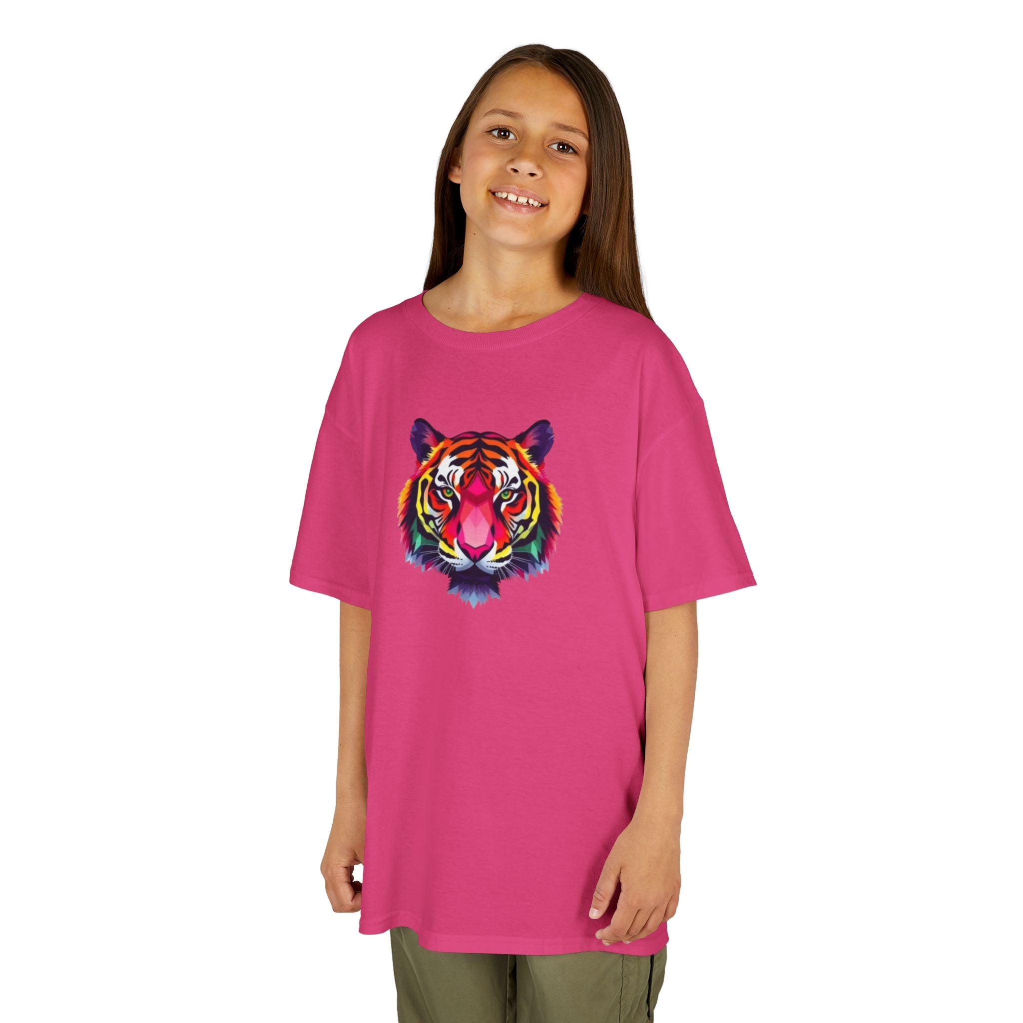 Camiseta de algodón grueso para niños con tigre fractal colorido