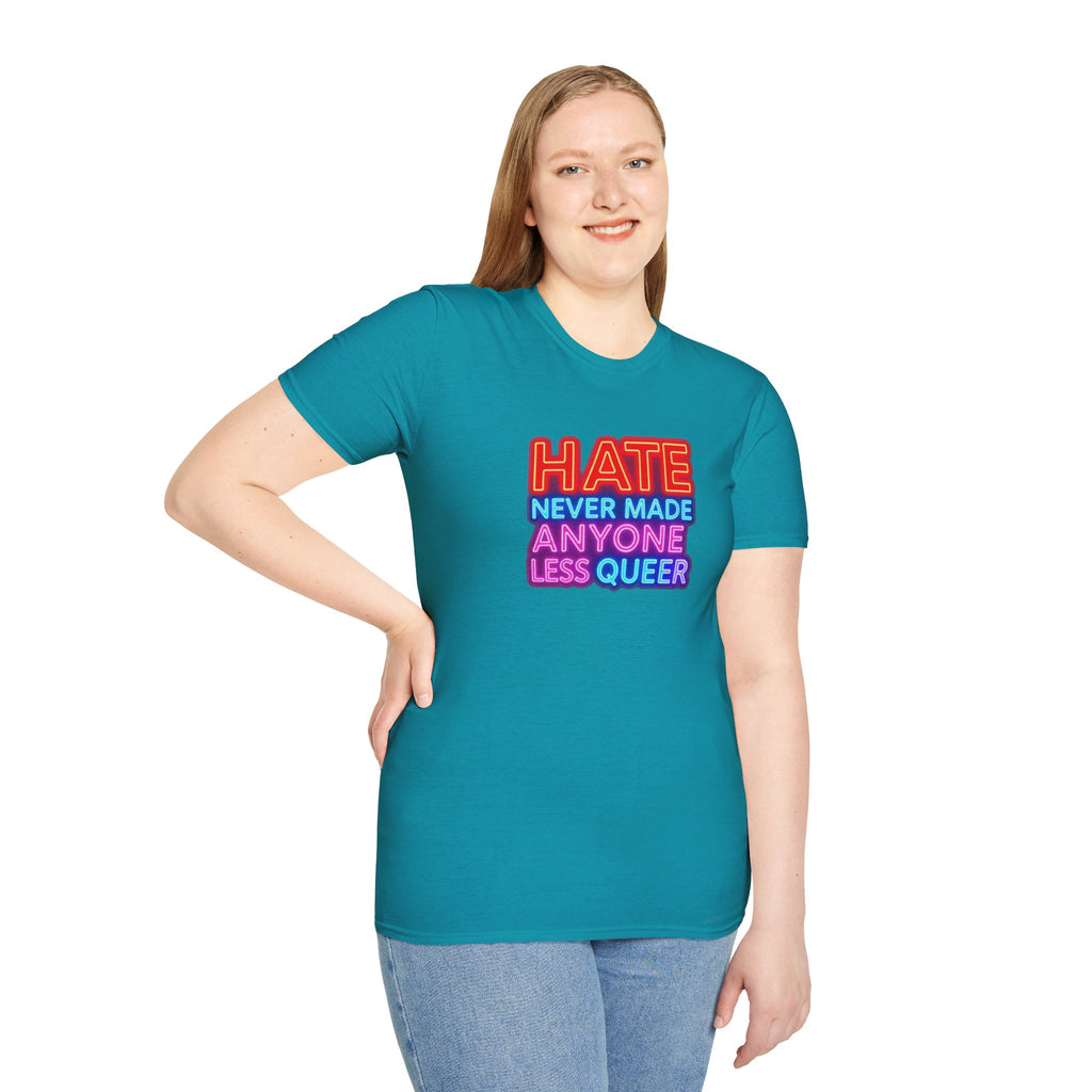 LGBTQ+ Pride Unisex T-Shirt - "Hate Never Made Anyone Less Queer" & "We All Belong" Design