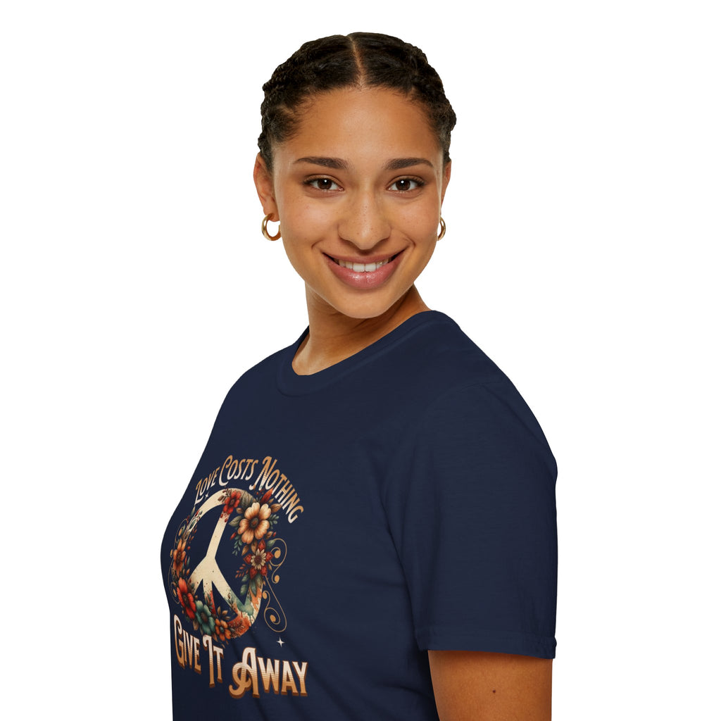 Unisex Softstyle T-Shirt - Love Costs Nothing, Give It Away Floral Peace Design