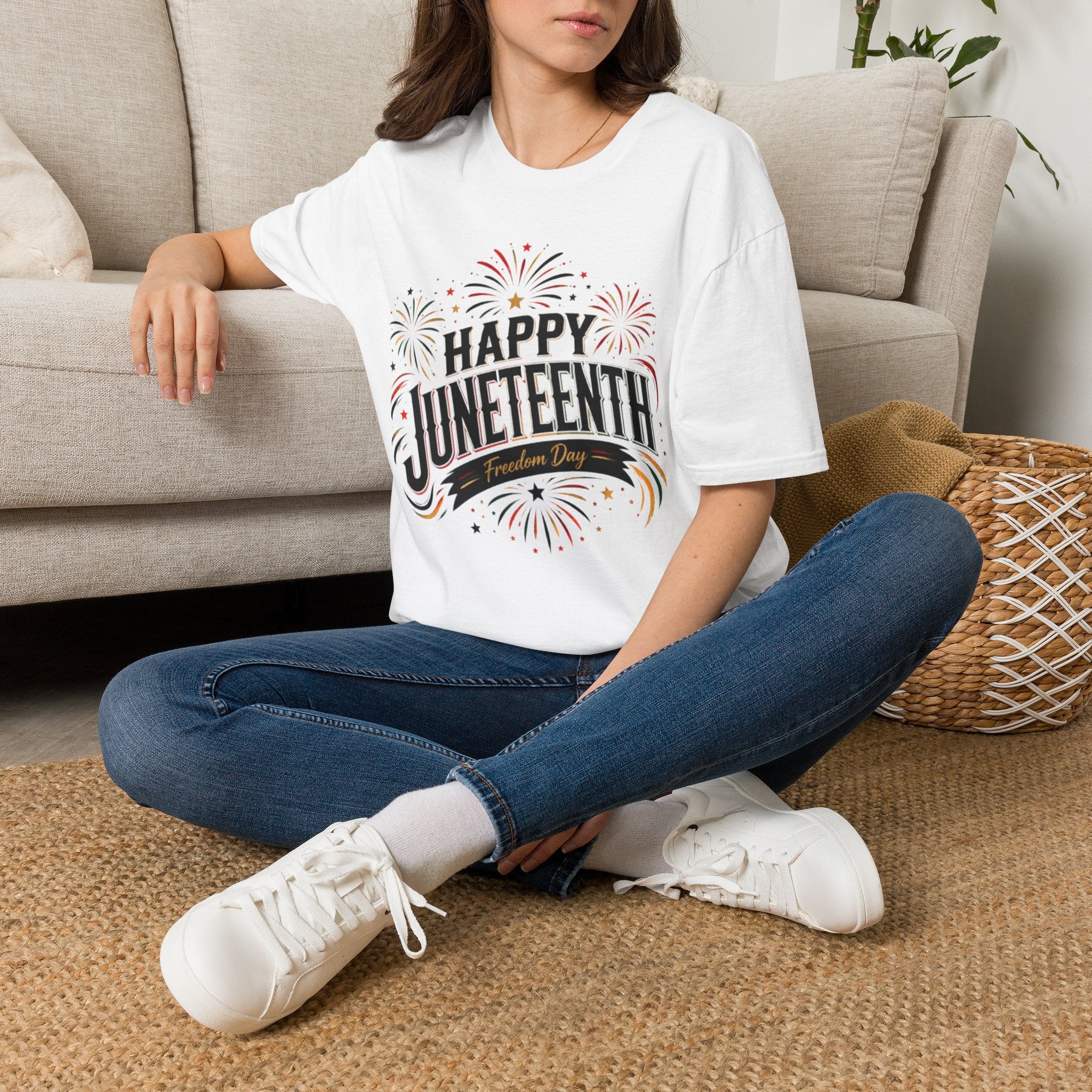 Juneteenth T-Shirt - "Happy Juneteenth" Fireworks Celebration Tee