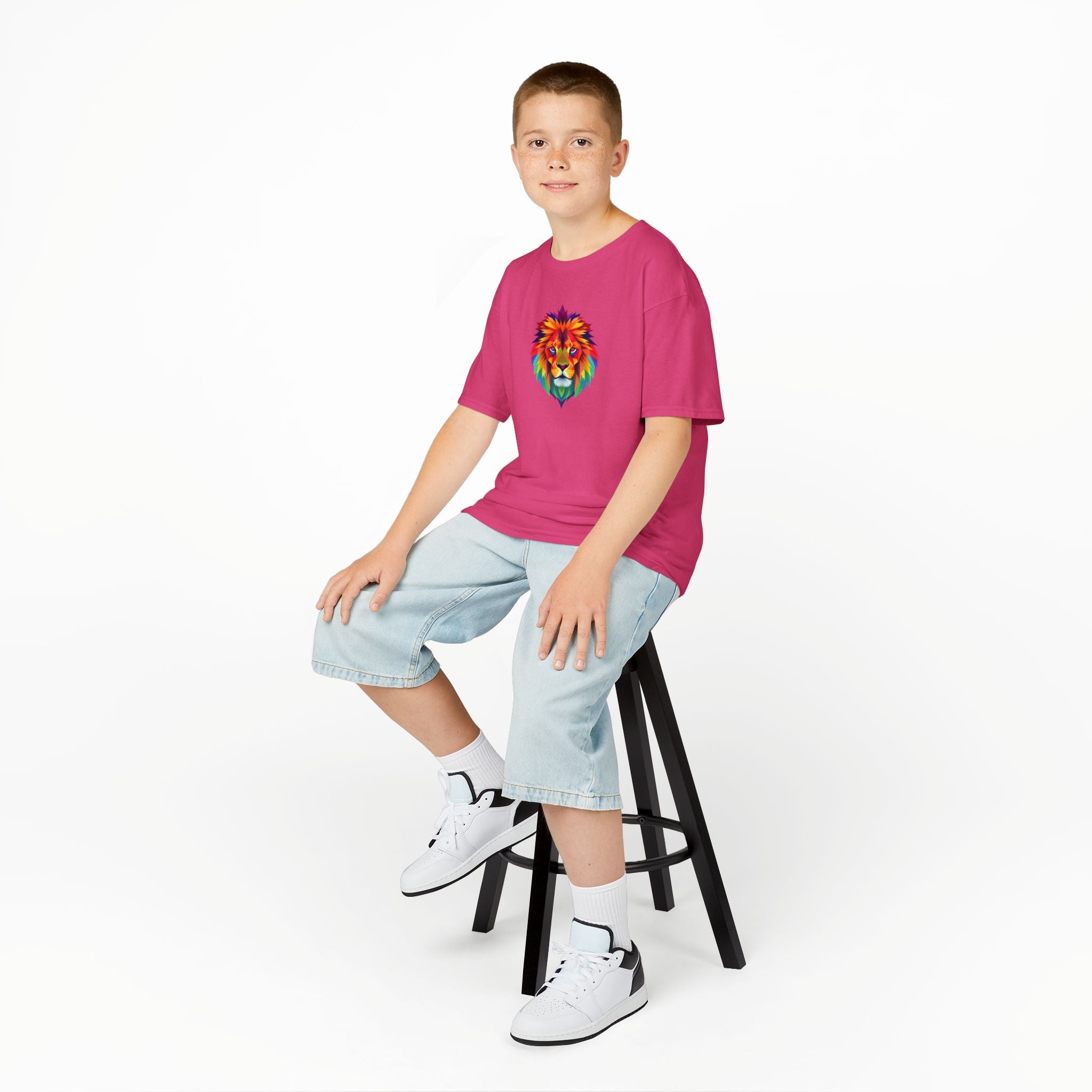 Camiseta de algodón grueso para niños con león fractal colorido