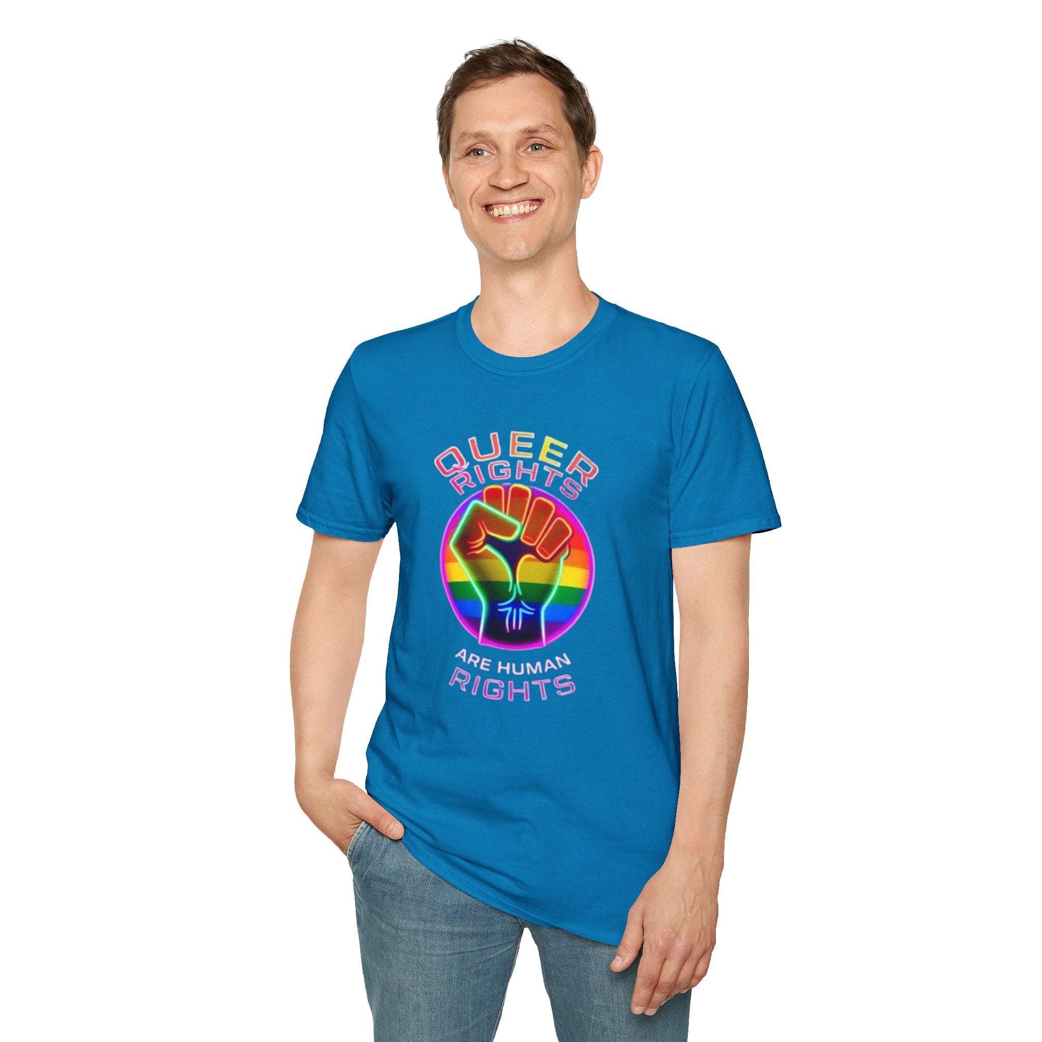 Unisex Softstyle T-Shirt - Queer Rights Are Human Rights Statement Tee