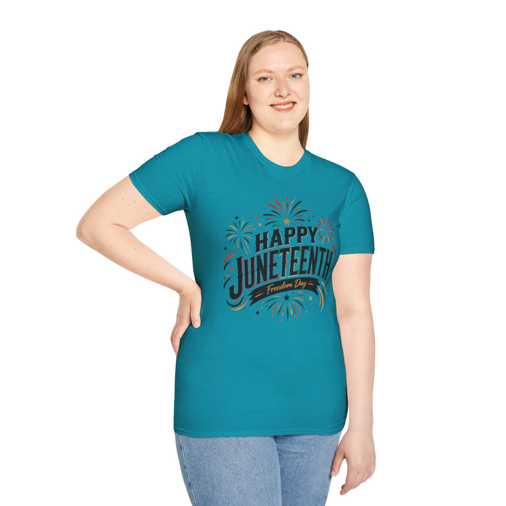 Juneteenth T-Shirt - "Happy Juneteenth" Fireworks Celebration Tee
