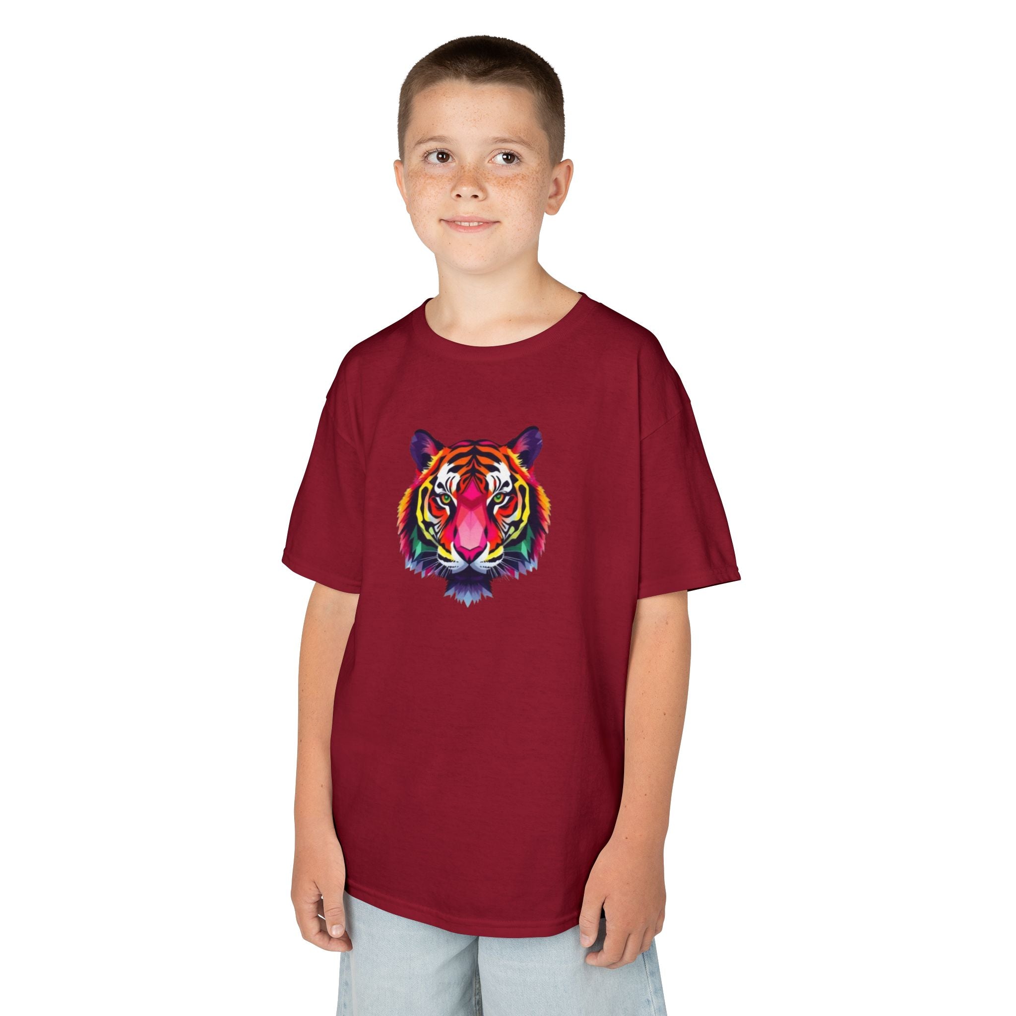 Camiseta de algodón grueso para niños con tigre fractal colorido