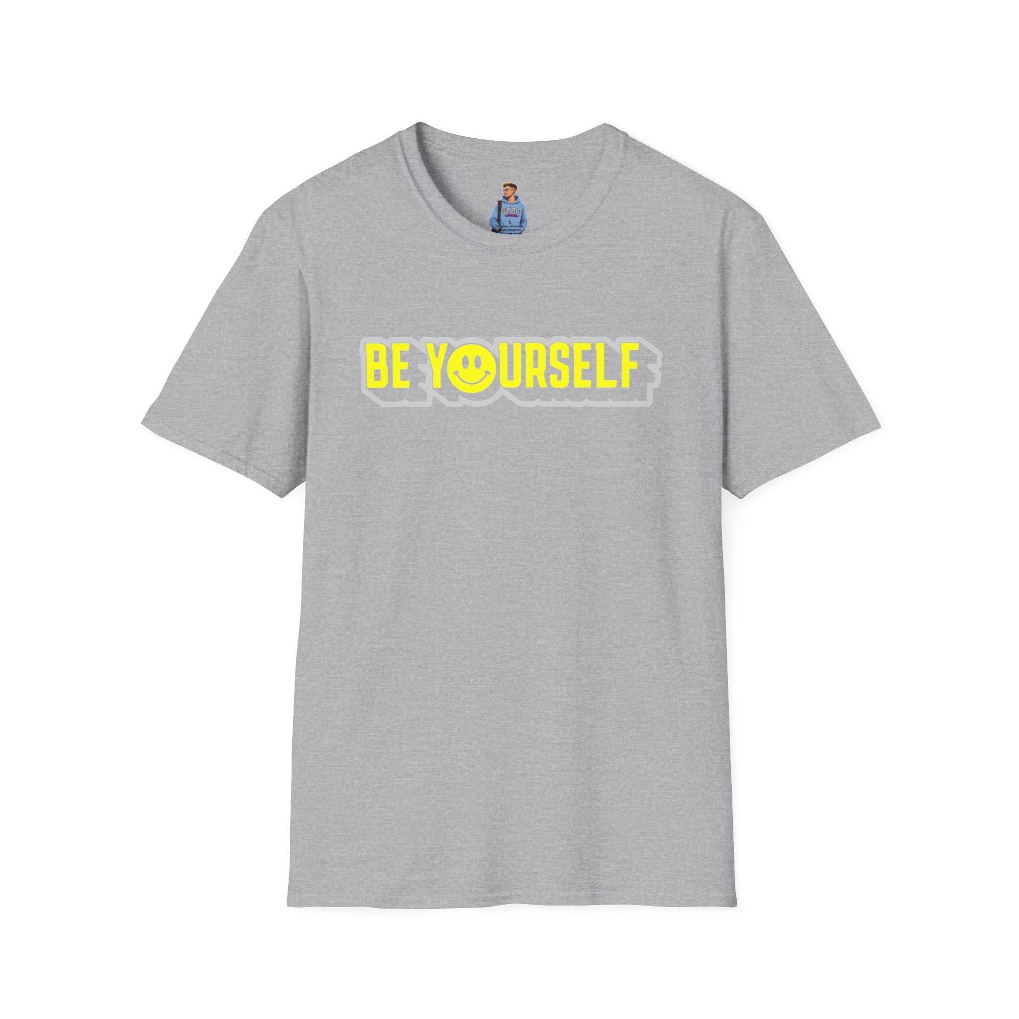 Camiseta unisex de estilo suave con el mensaje "Sé tú mismo" y "Smiley"