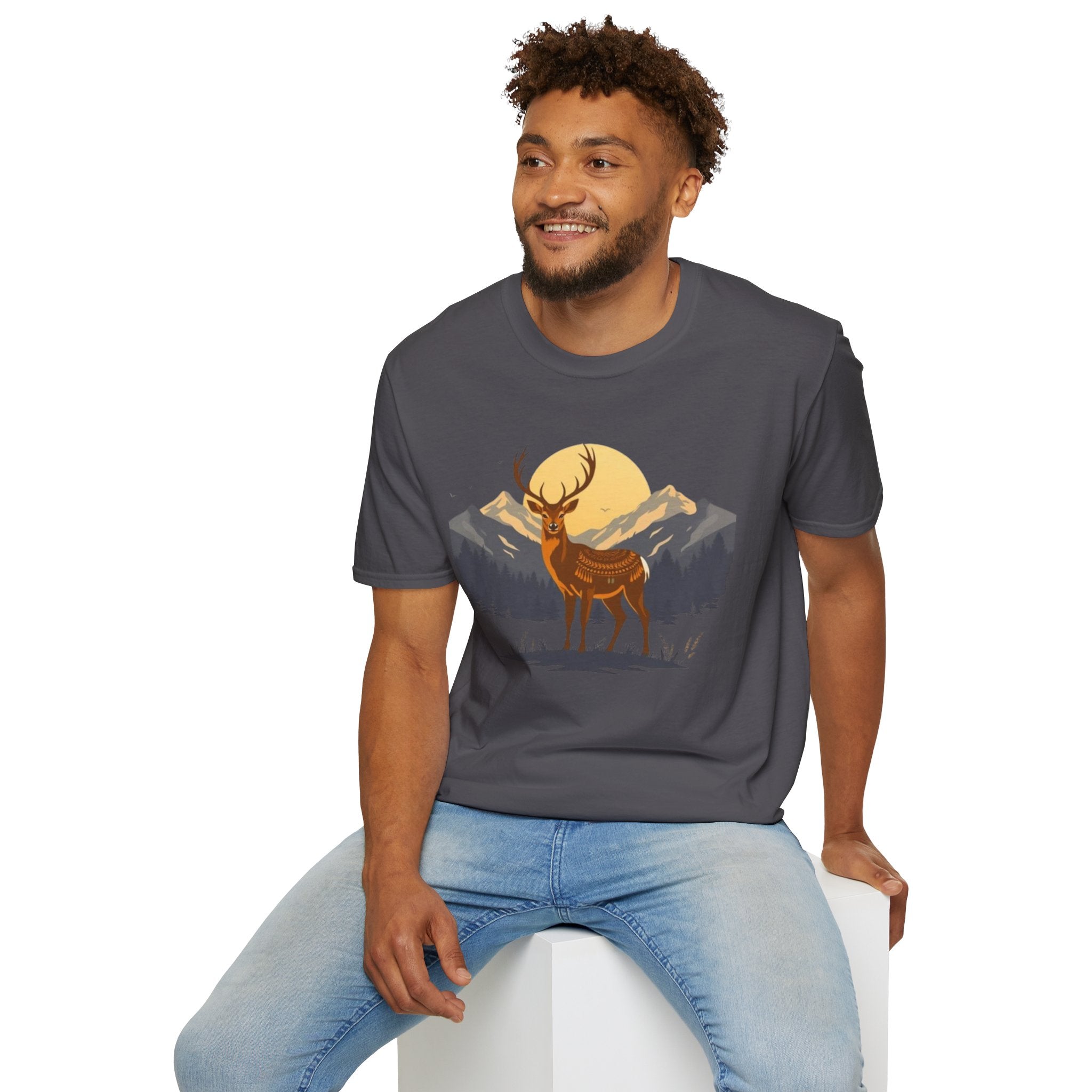 Mountain Sunset Deer Unisex Softstyle T-Shirt