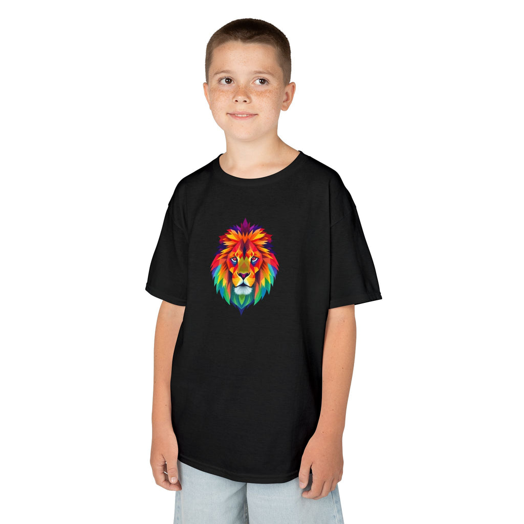 Camiseta de algodón grueso para niños con león fractal colorido