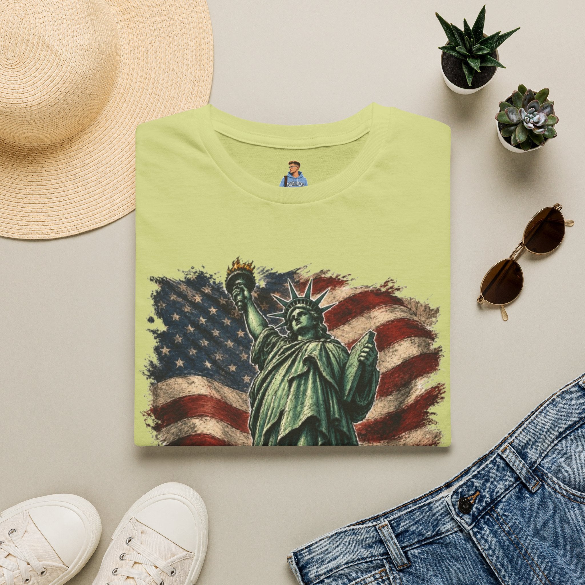 Statue of Liberty Stepping on MAGA American Flag T-Shirt — Patriotic USA Independence Day Tee