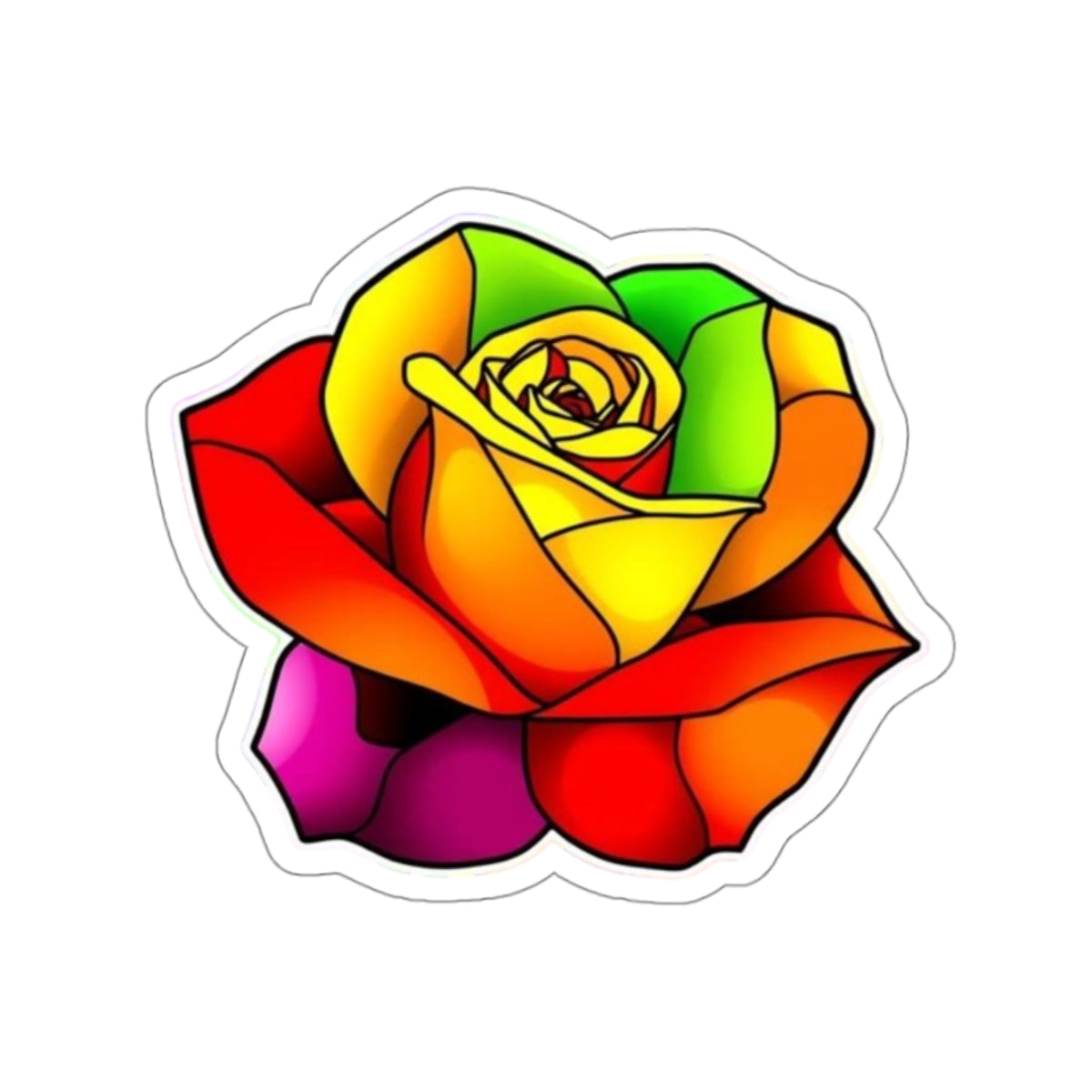 Rainbow Stained Glass Design Rose Sticker - EqualiTees.Me