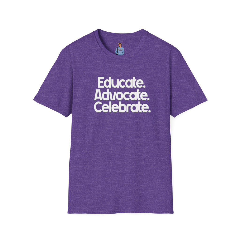 Educate. Advocate. Celebrate. Minimalist Pride T-Shirt