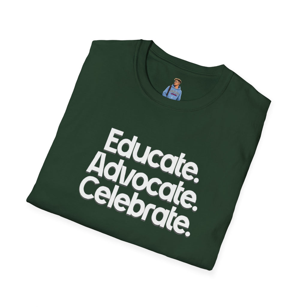 Educate. Advocate. Celebrate. Minimalist Pride T-Shirt