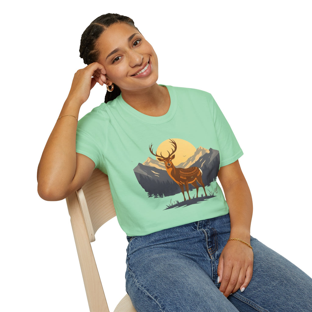 Mountain Sunset Deer Unisex Softstyle T-Shirt