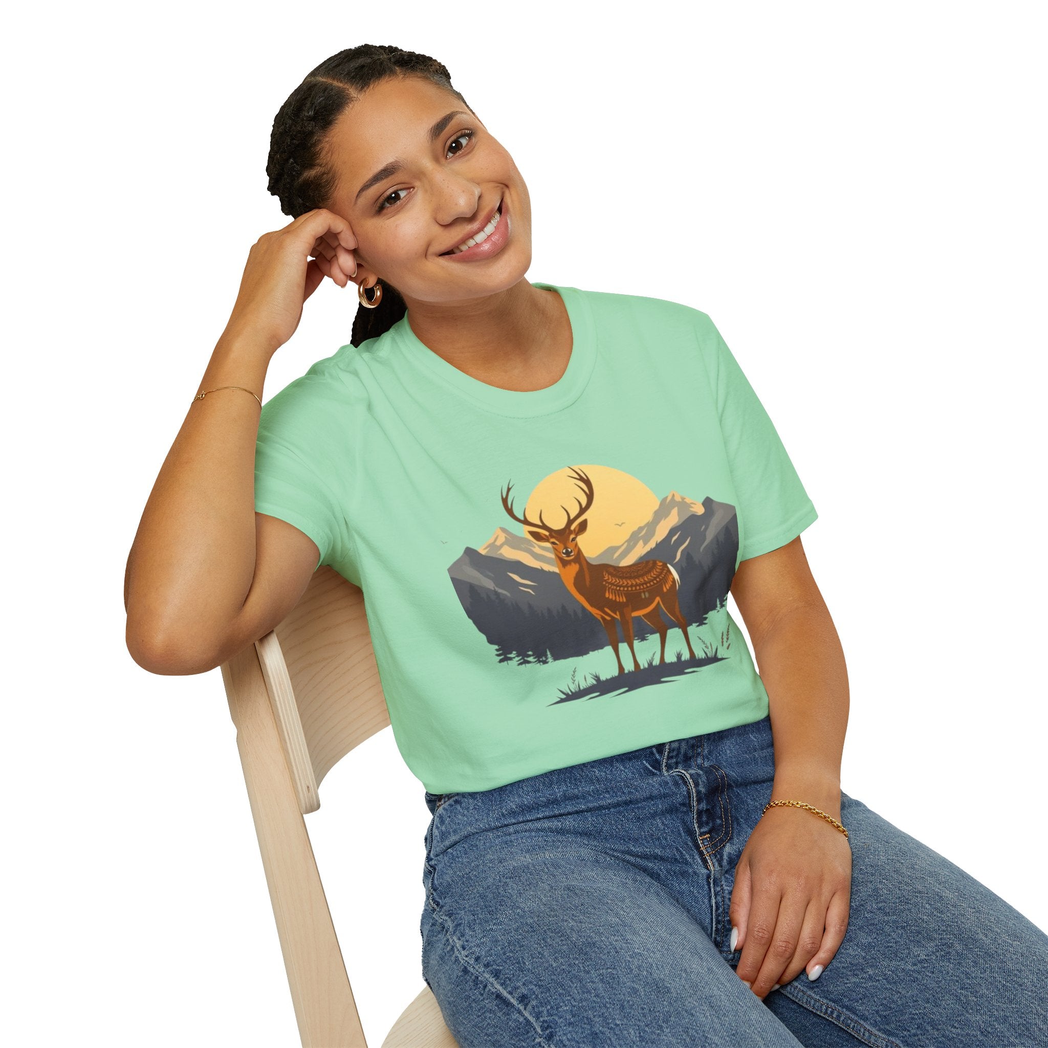 Mountain Sunset Deer Unisex Softstyle T-Shirt