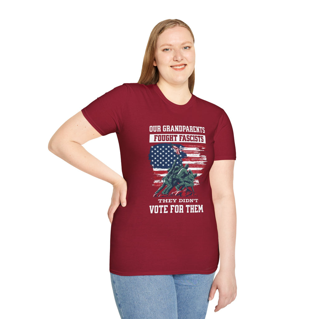 Unisex Softstyle T-Shirt: 'Our Grandparents Fought Fascists' Patriotic Tee