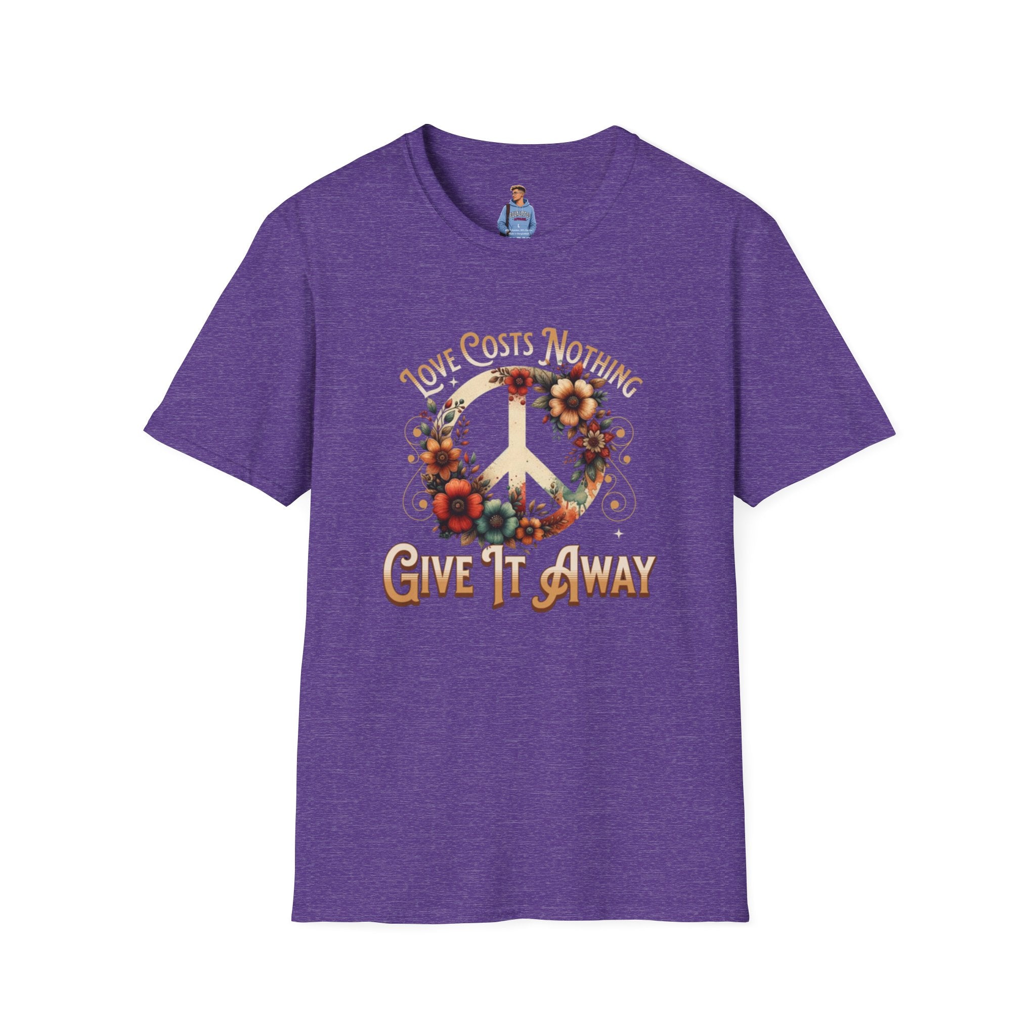 Unisex Softstyle T-Shirt - Love Costs Nothing, Give It Away Floral Peace Design