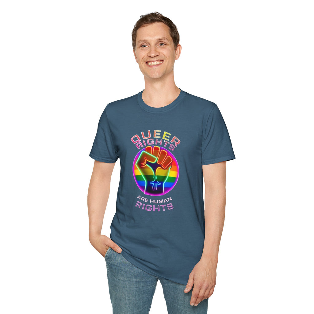 Unisex Softstyle T-Shirt - Queer Rights Are Human Rights Statement Tee
