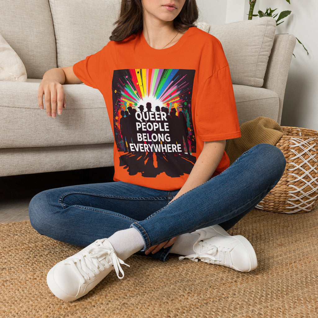 Unisex Softstyle T-Shirt - 'Queer People Belong Everywhere' Pride Graphic Tee
