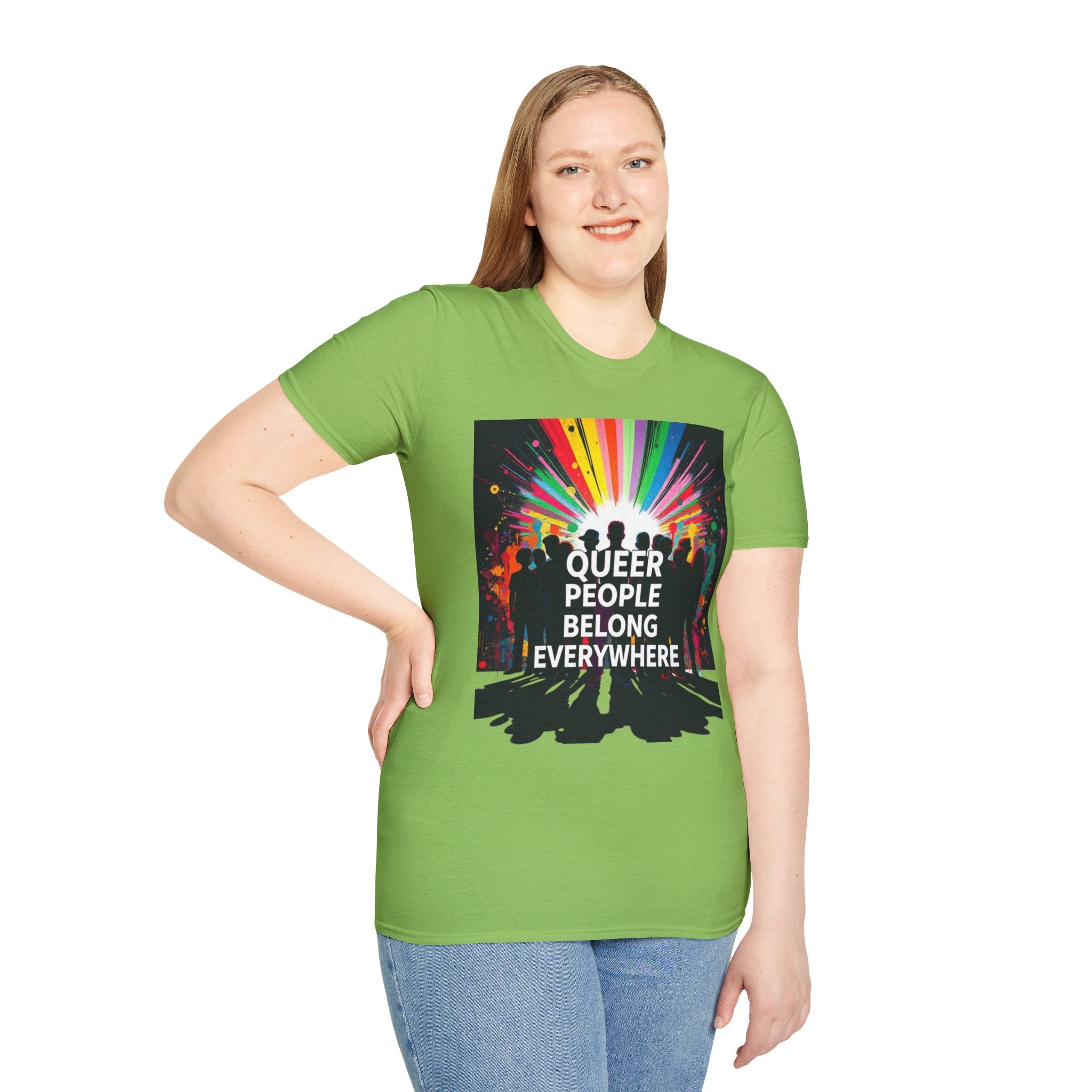 Unisex Softstyle T-Shirt - 'Queer People Belong Everywhere' Pride Graphic Tee
