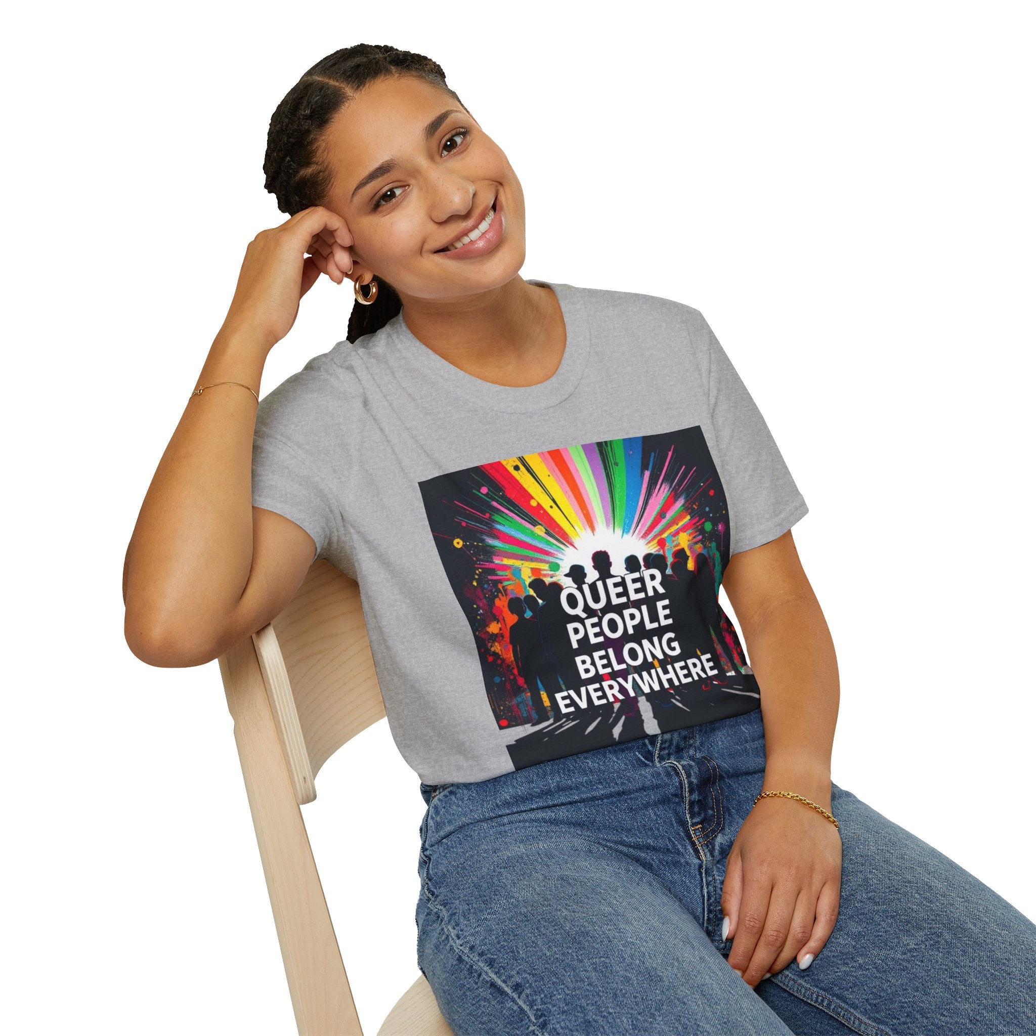 Unisex Softstyle T-Shirt - 'Queer People Belong Everywhere' Pride Graphic Tee