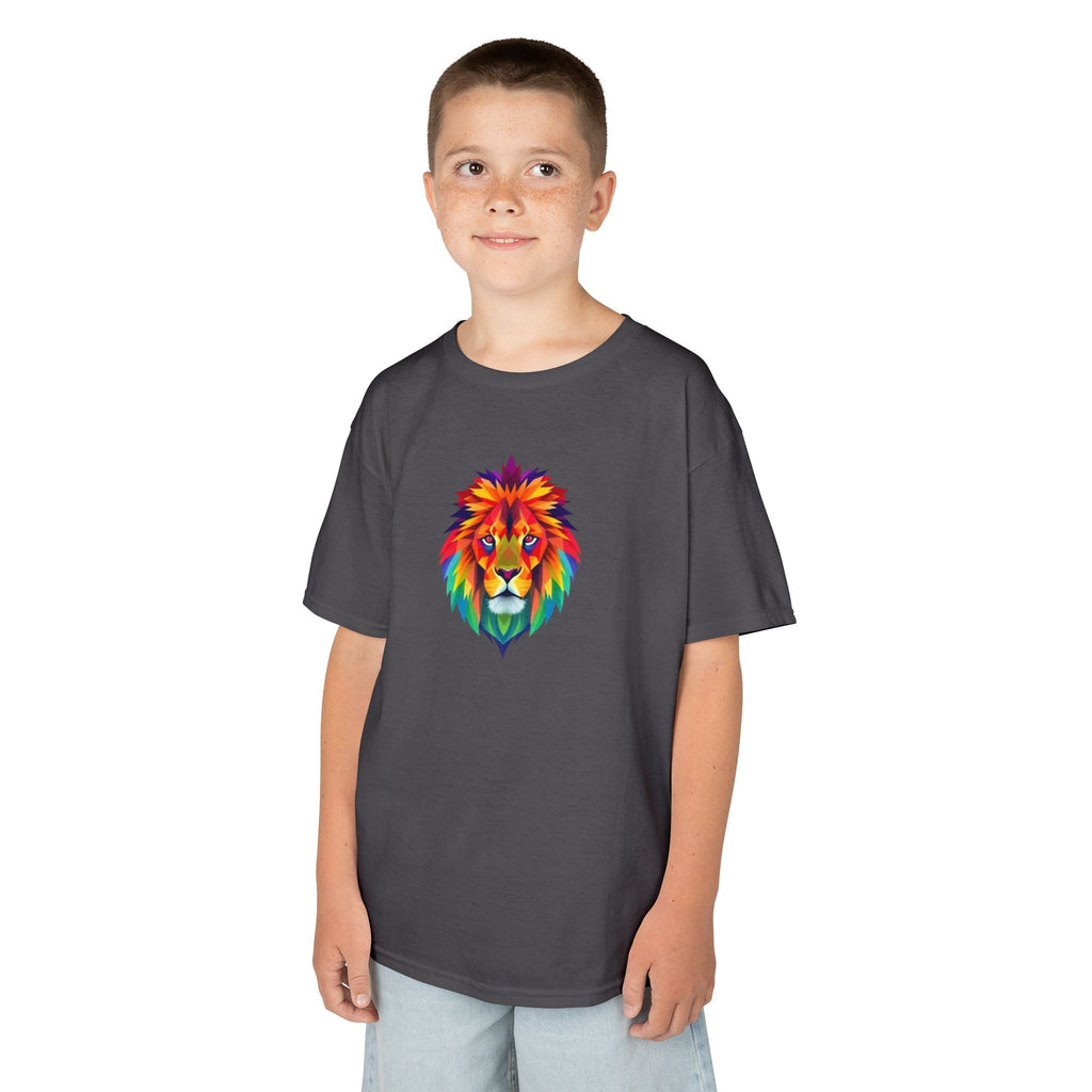 Camiseta de algodón grueso para niños con león fractal colorido