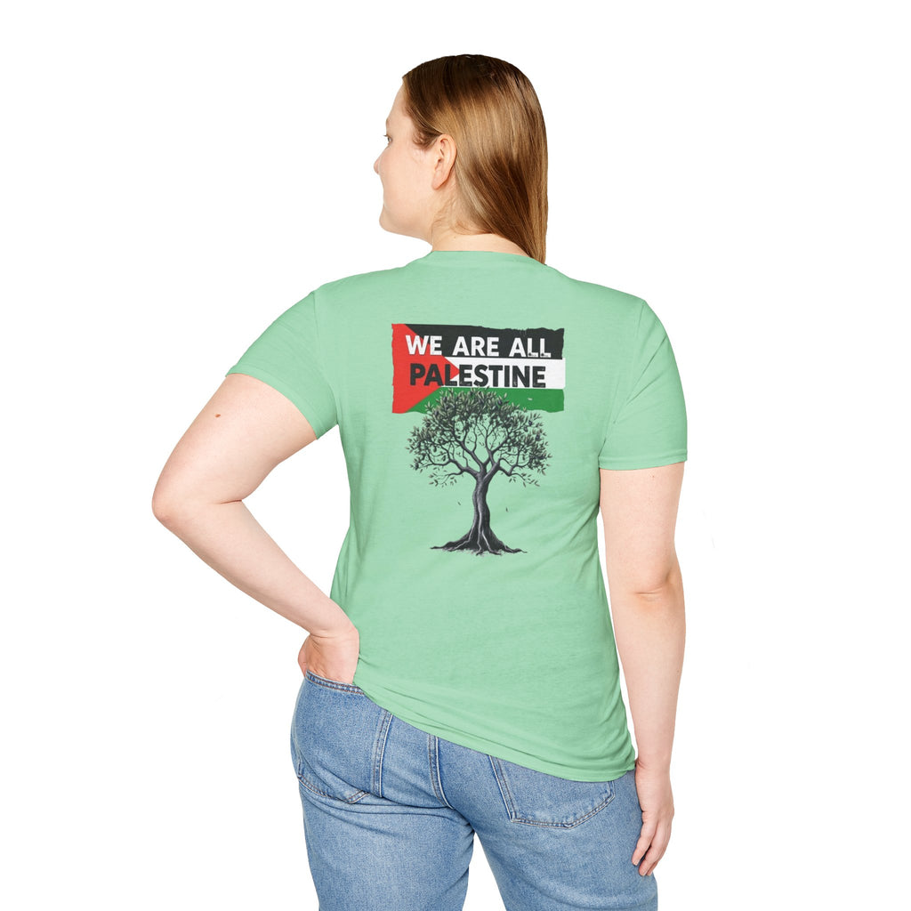Camiseta unisex de estilo suave: "Apoya a Gaza y todos somos Palestina".