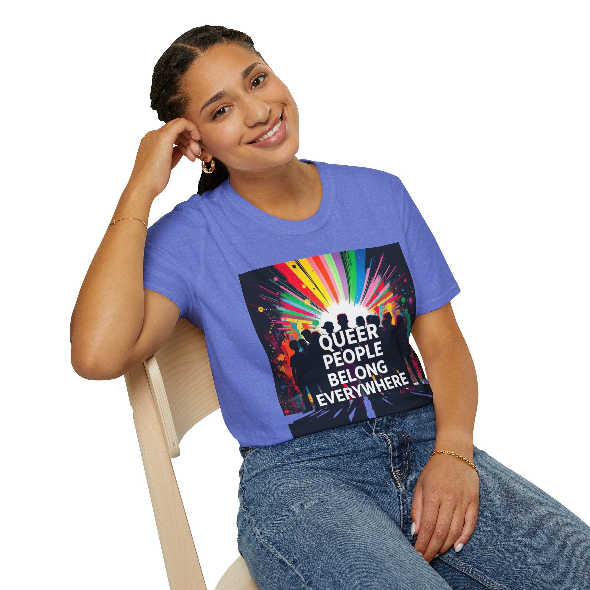 Unisex Softstyle T-Shirt - 'Queer People Belong Everywhere' Pride Graphic Tee