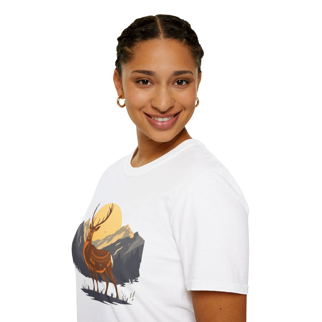 Mountain Sunset Deer Unisex Softstyle T-Shirt