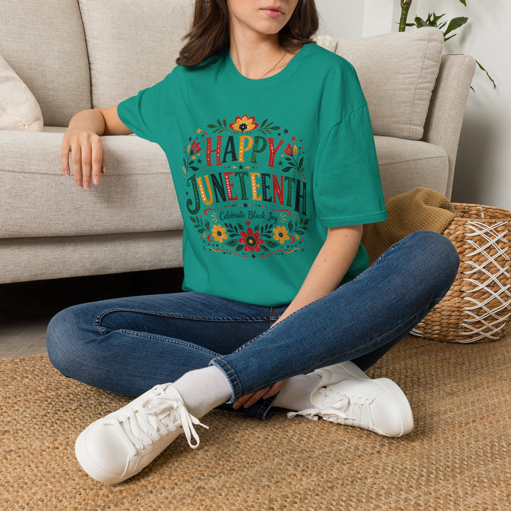 Juneteenth T-Shirt — "Happy Juneteenth" Floral Celebration Tee