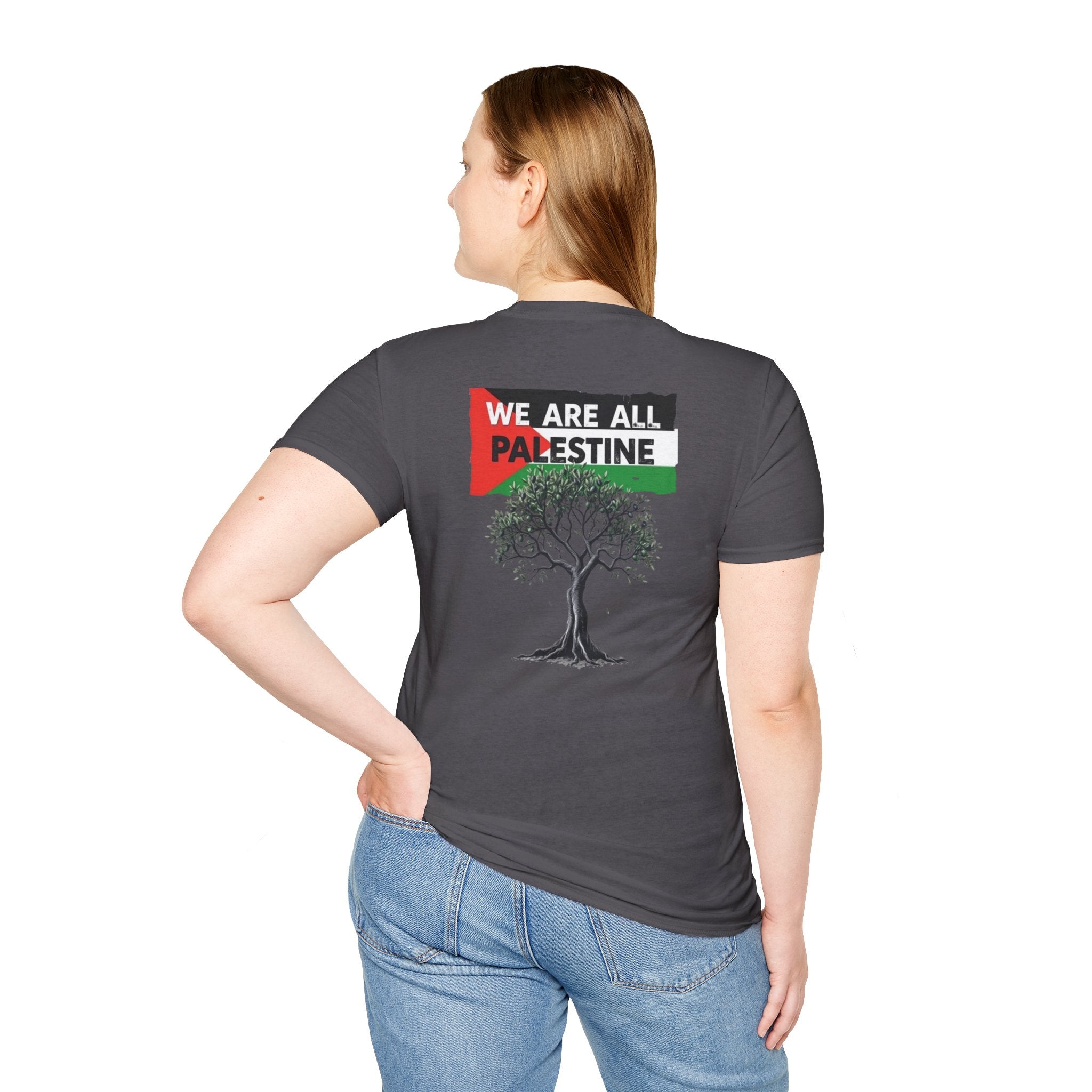 Camiseta unisex de estilo suave: "Apoya a Gaza y todos somos Palestina".