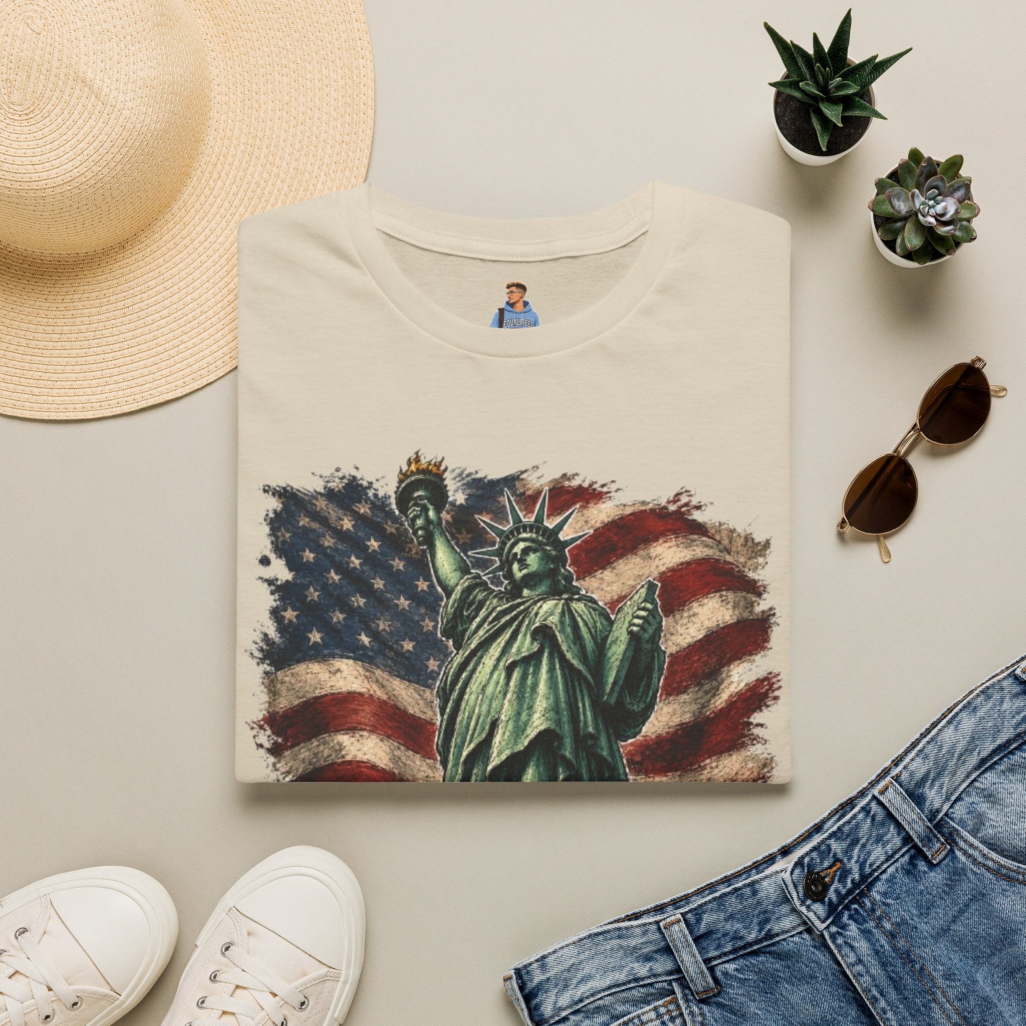 Statue of Liberty Stepping on MAGA American Flag T-Shirt — Patriotic USA Independence Day Tee