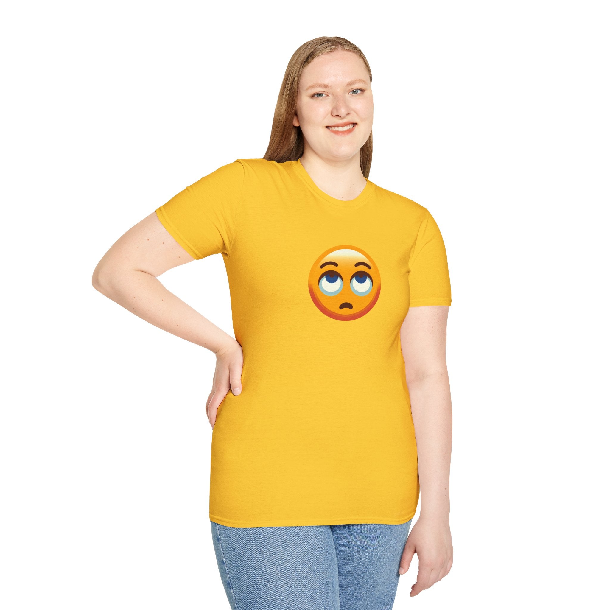 Camiseta unisex de estilo suave con emoji de ojos en blanco | Camiseta gráfica informal para el día a día