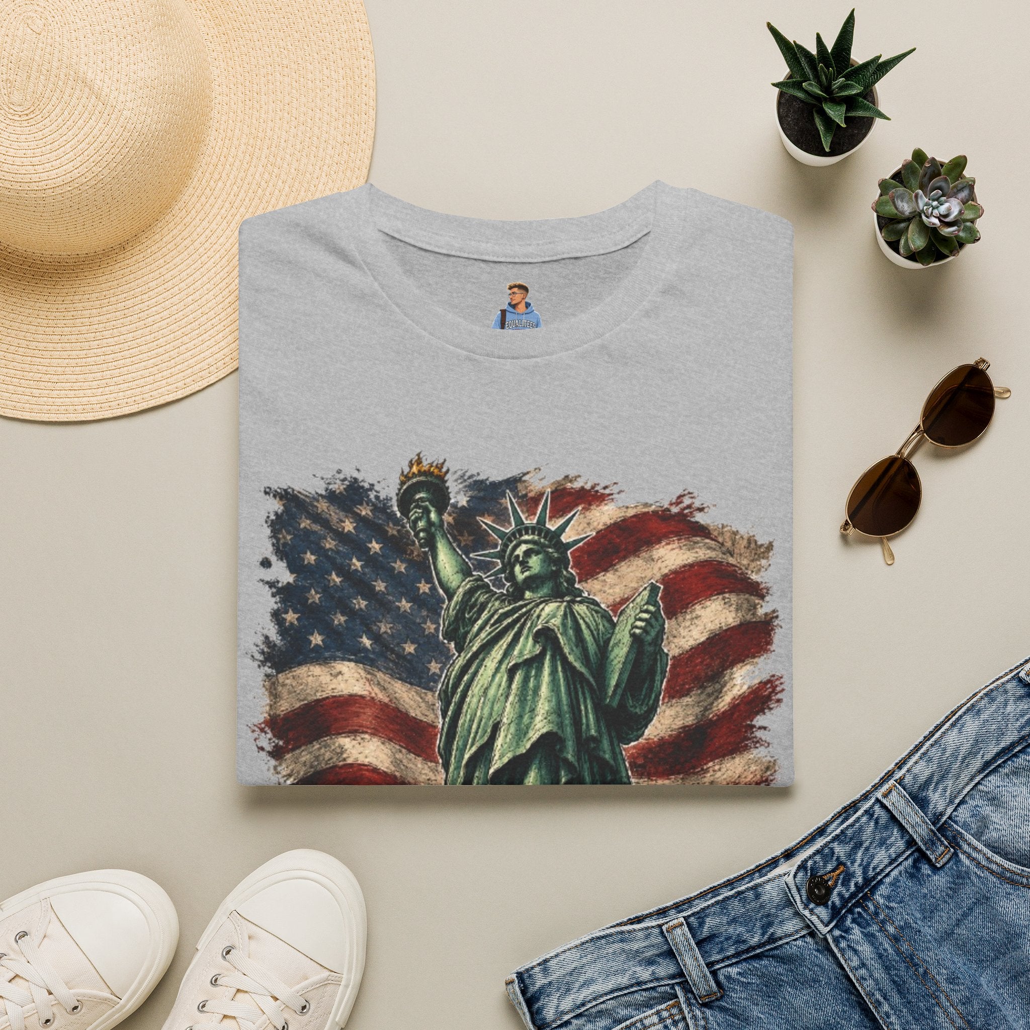 Statue of Liberty Stepping on MAGA American Flag T-Shirt — Patriotic USA Independence Day Tee