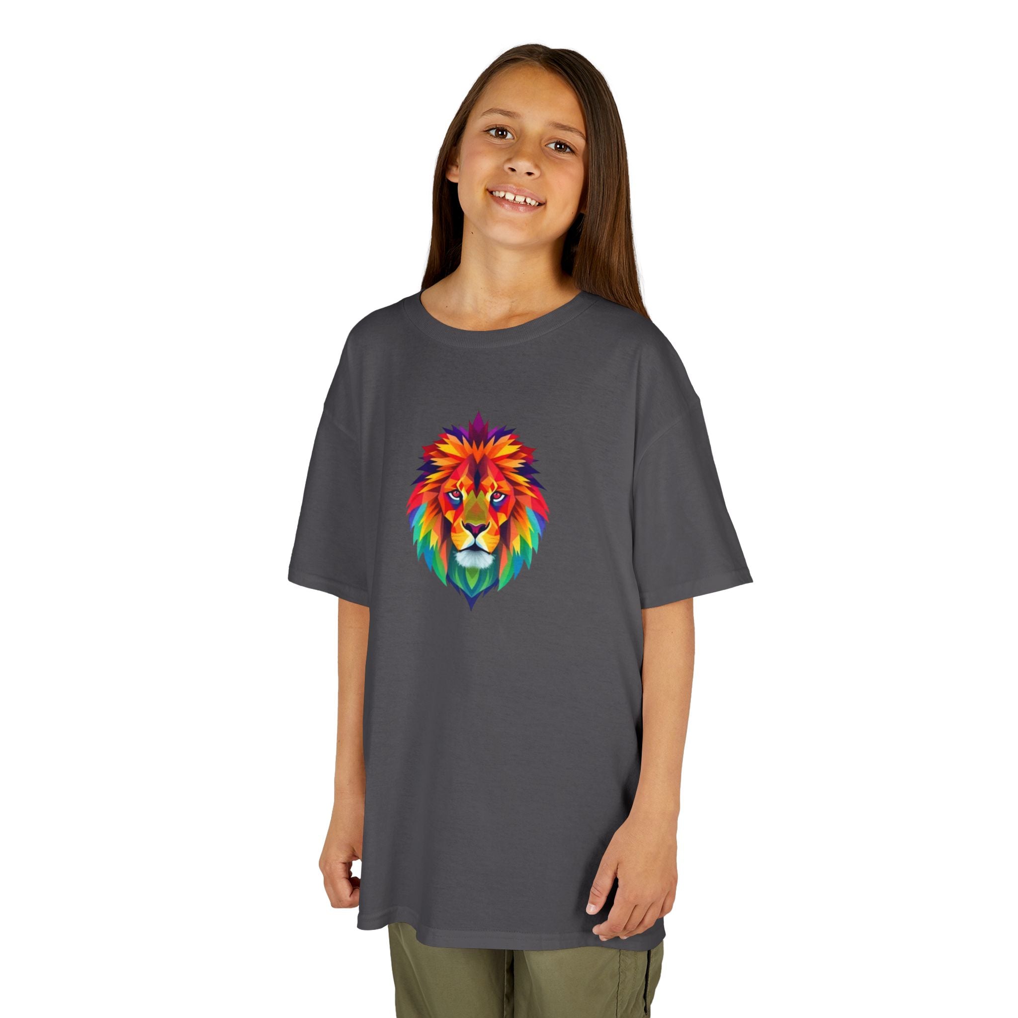 Camiseta de algodón grueso para niños con león fractal colorido