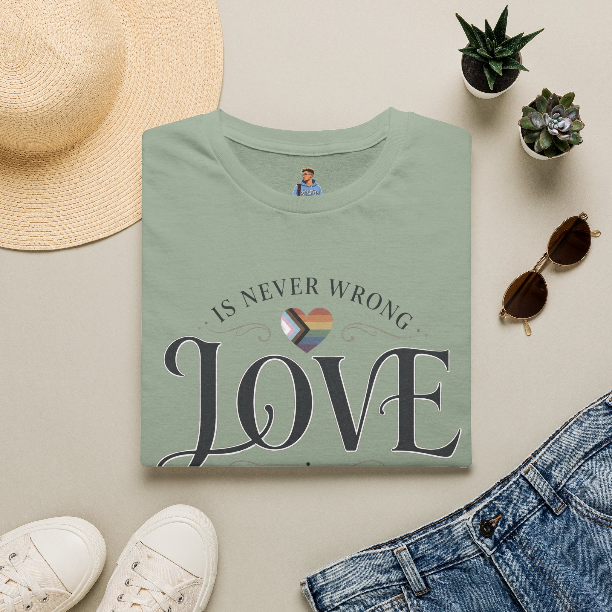 Love Is Never Wrong T-Shirt — LGBTQ+ Pride Heart Tee