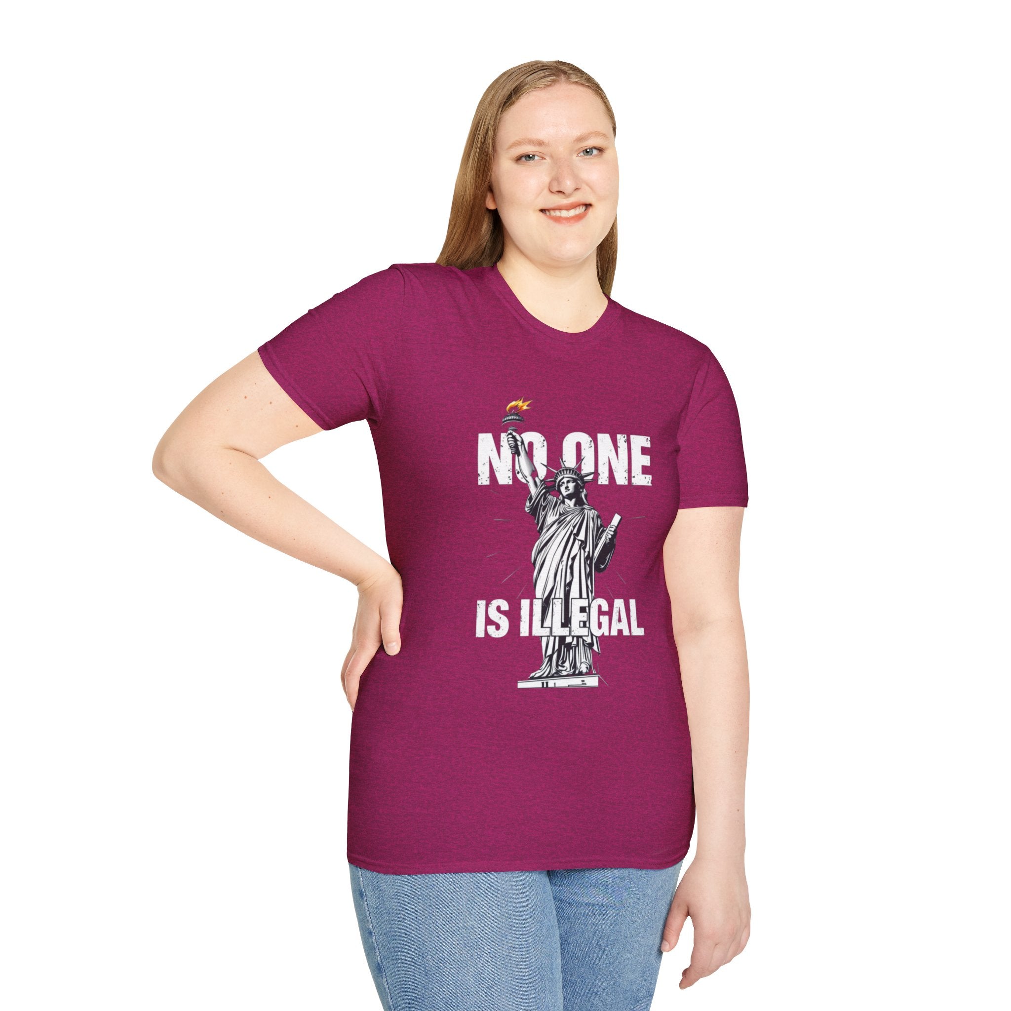 Camiseta unisex de estilo suave: camiseta gráfica con el lema "Nadie es ilegal" para defensores de la justicia social