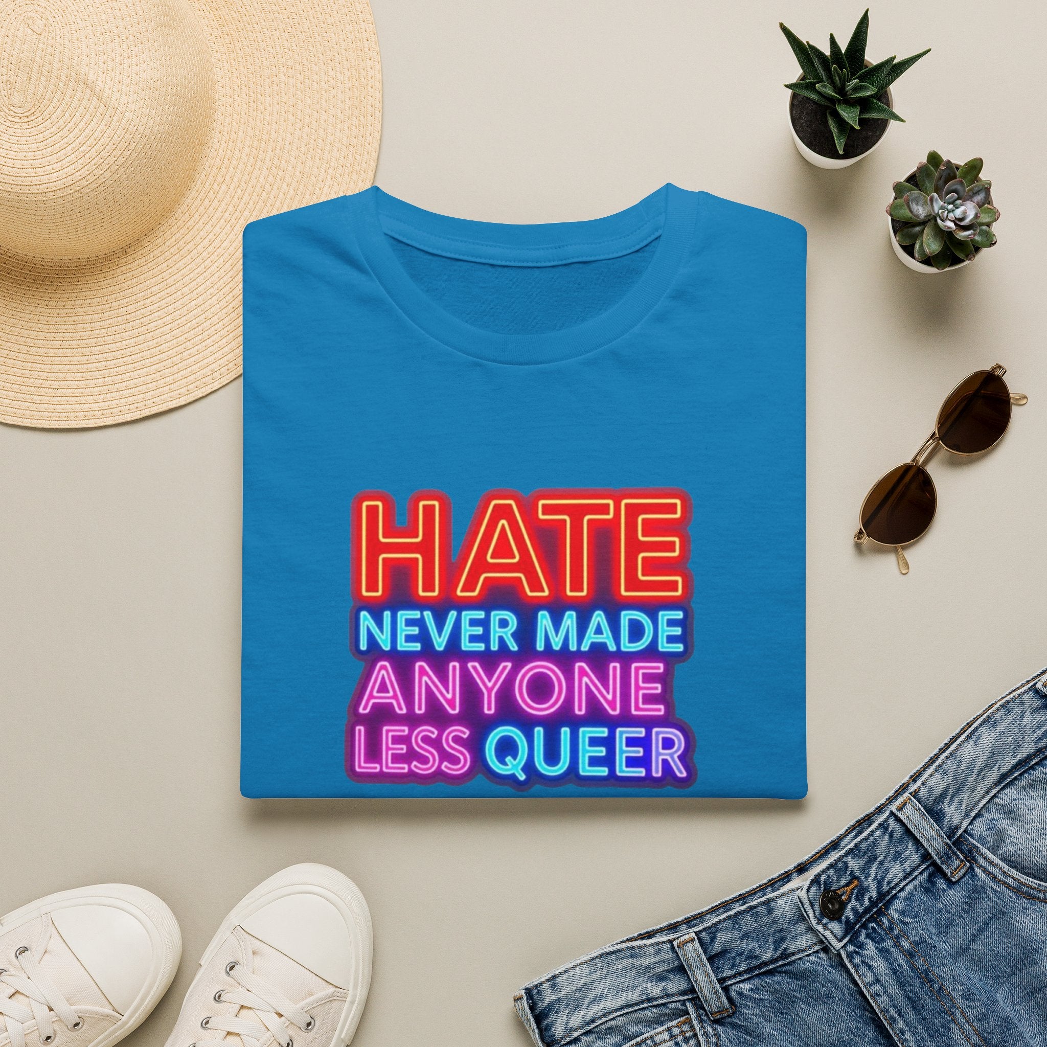 LGBTQ+ Pride Unisex T-Shirt - "Hate Never Made Anyone Less Queer" & "We All Belong" Design