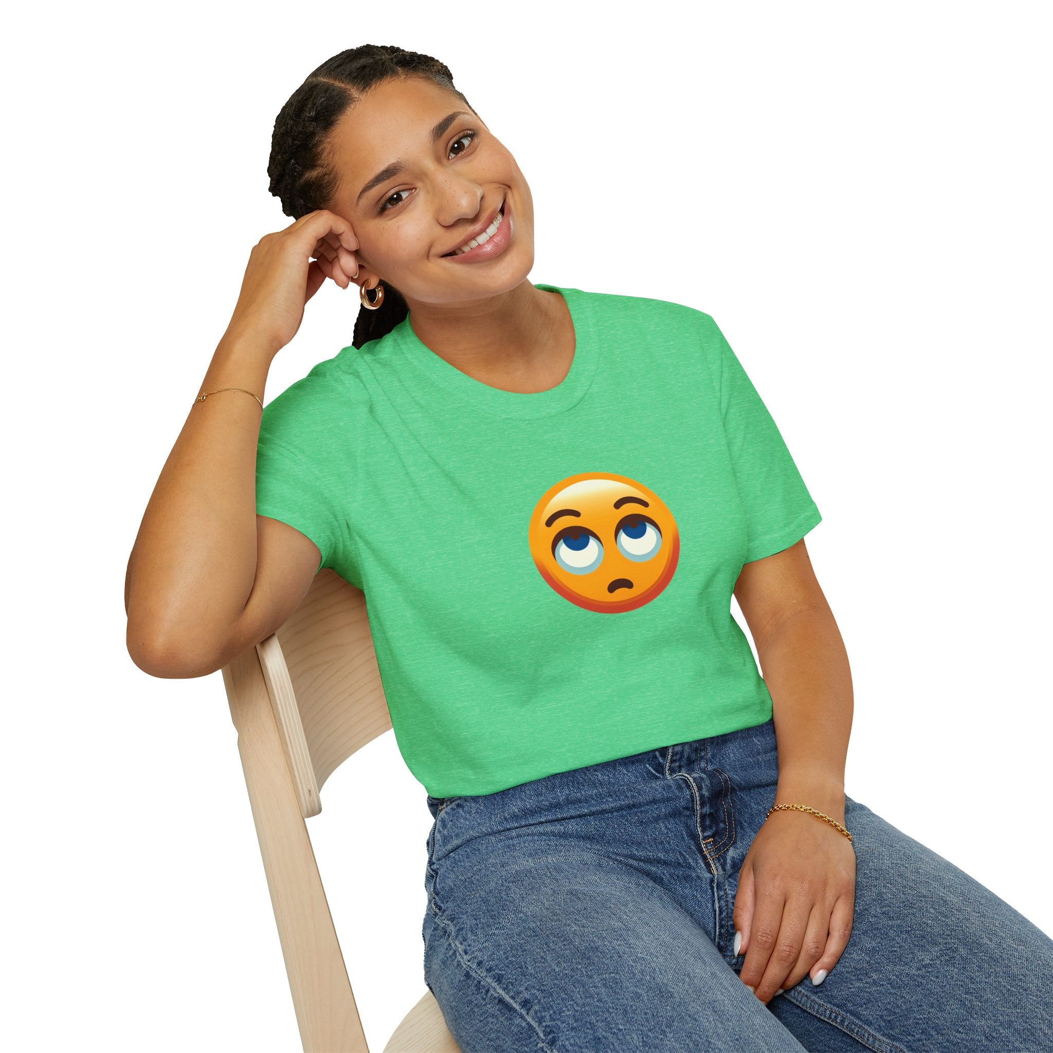 Camiseta unisex de estilo suave con emoji de ojos en blanco | Camiseta gráfica informal para el día a día