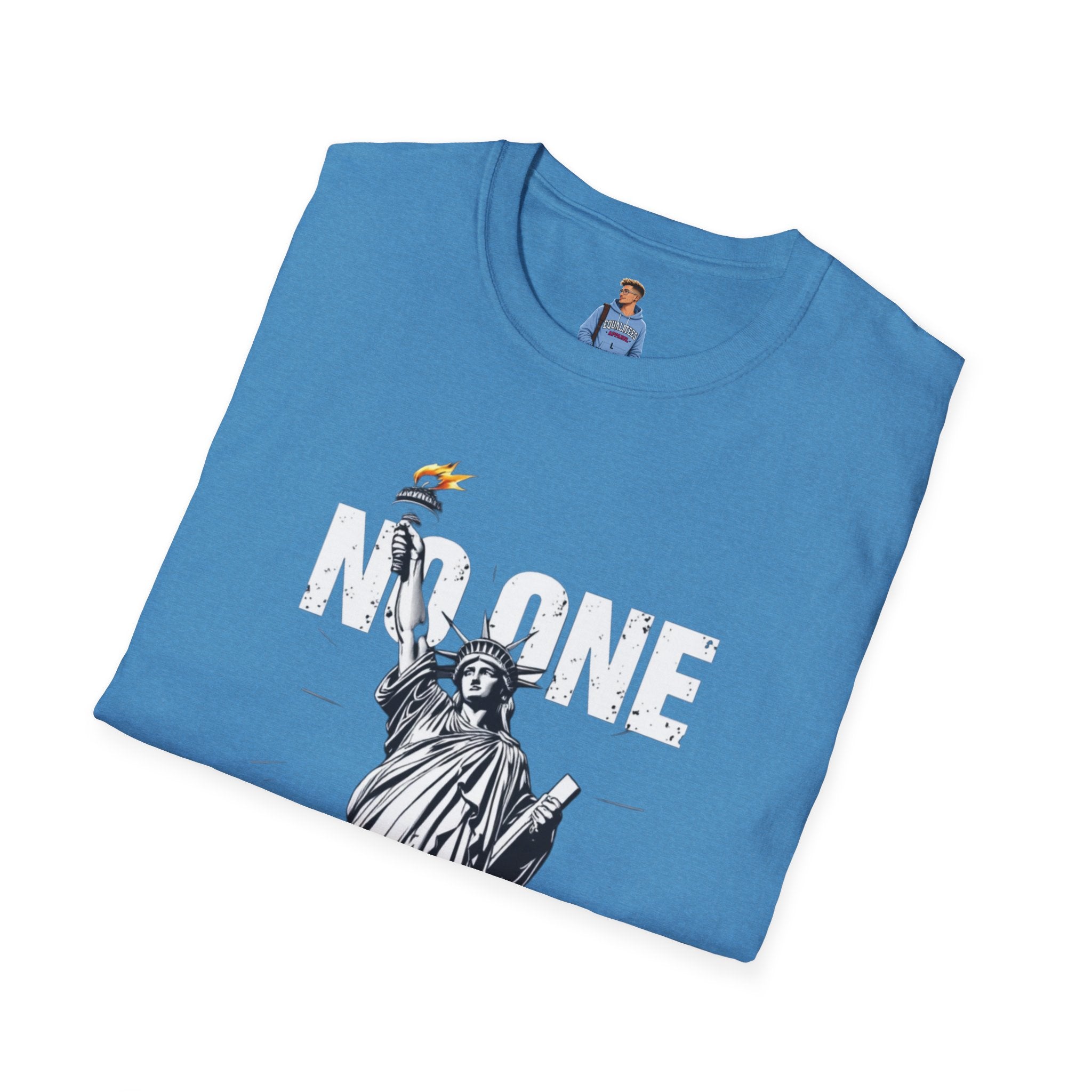 Camiseta unisex de estilo suave: camiseta gráfica con el lema "Nadie es ilegal" para defensores de la justicia social