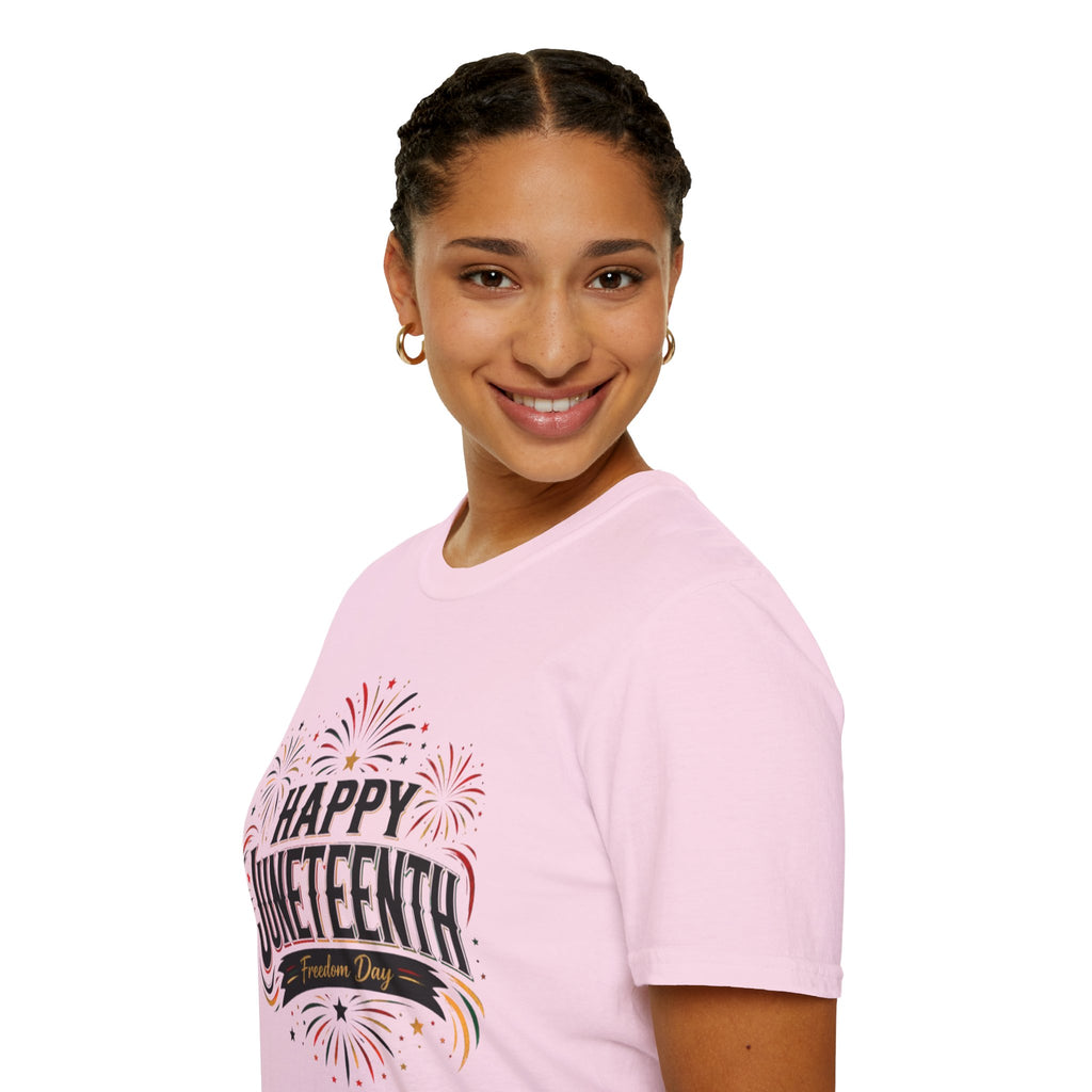 Juneteenth T-Shirt - "Happy Juneteenth" Fireworks Celebration Tee