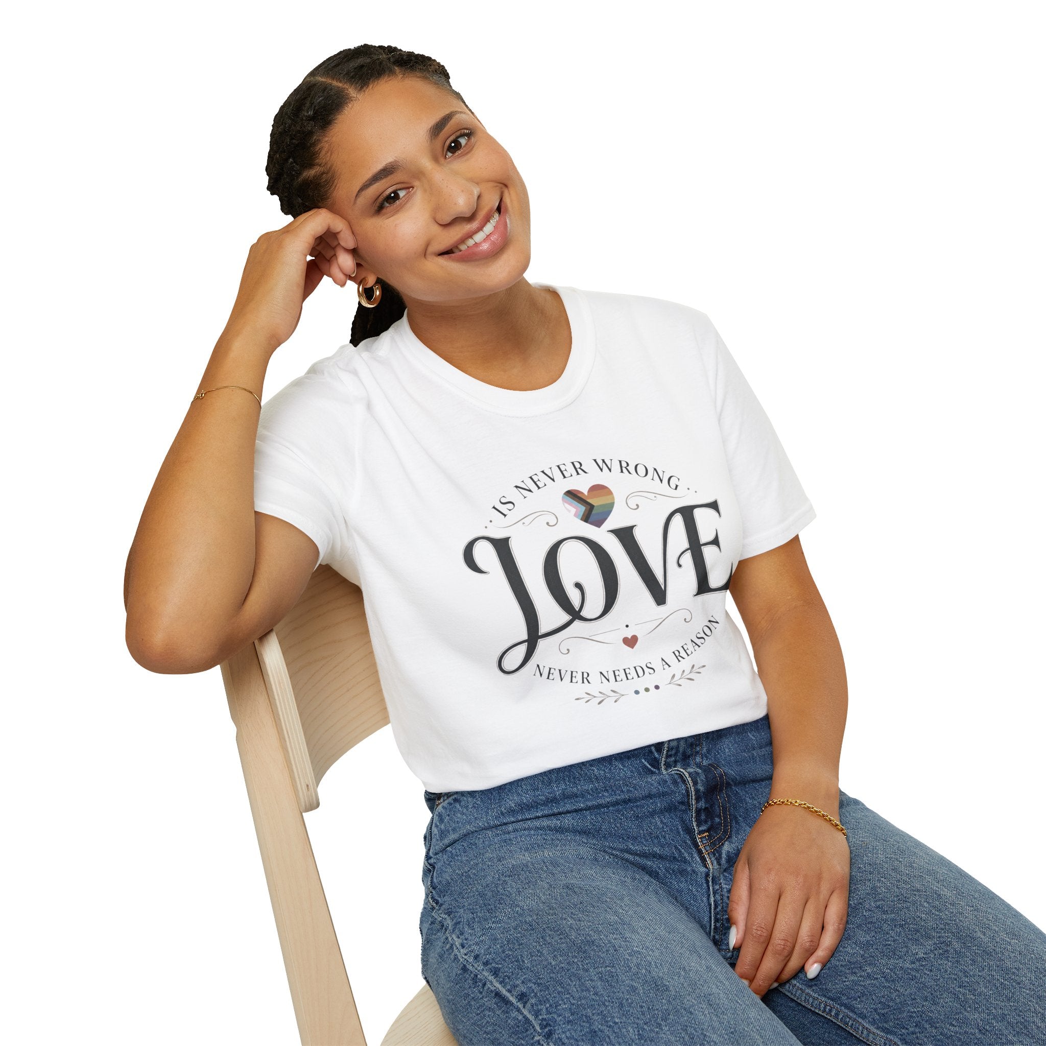 Love Is Never Wrong T-Shirt — LGBTQ+ Pride Heart Tee