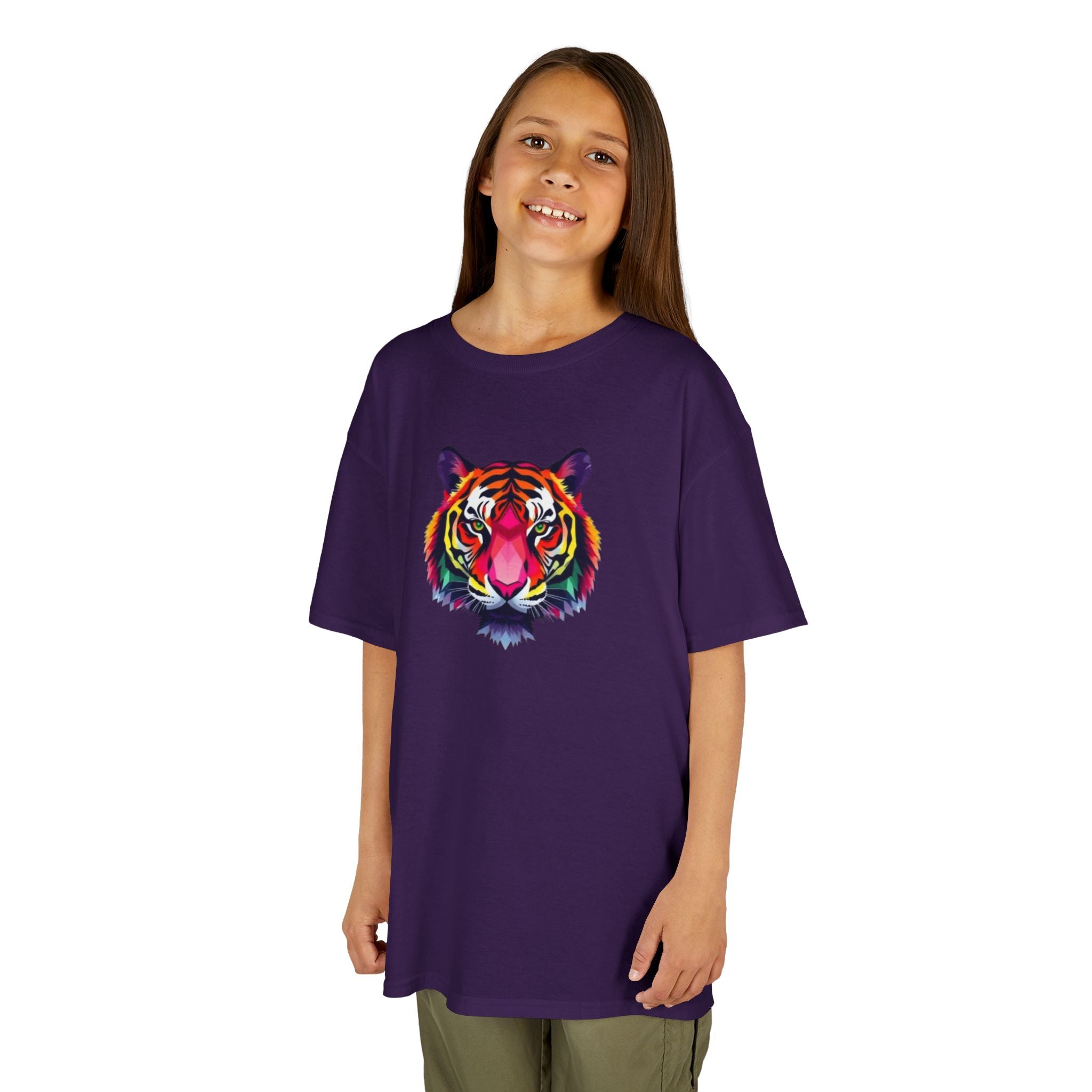Camiseta de algodón grueso para niños con tigre fractal colorido