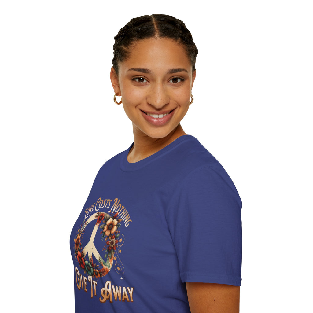 Unisex Softstyle T-Shirt - Love Costs Nothing, Give It Away Floral Peace Design