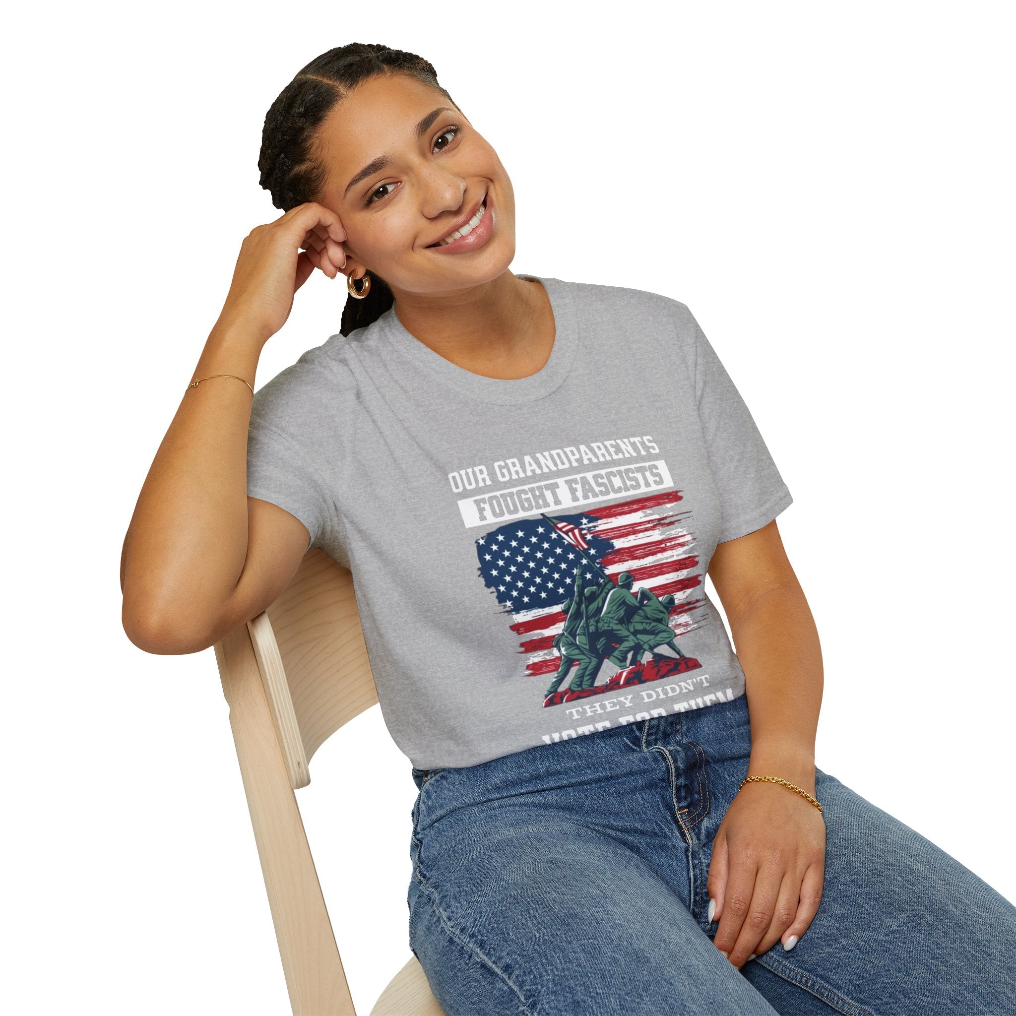 Unisex Softstyle T-Shirt: 'Our Grandparents Fought Fascists' Patriotic Tee