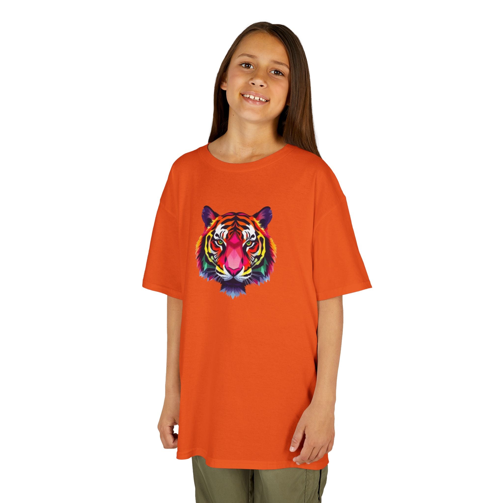 Camiseta de algodón grueso para niños con tigre fractal colorido