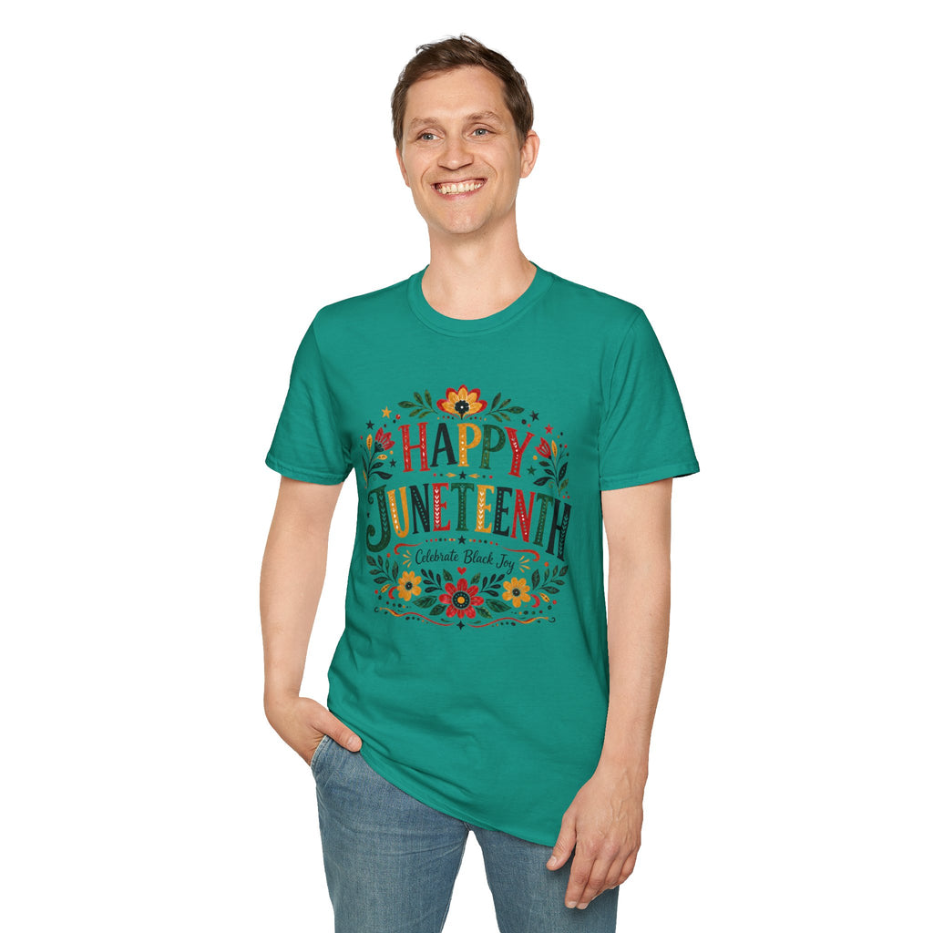 Juneteenth T-Shirt — "Happy Juneteenth" Floral Celebration Tee