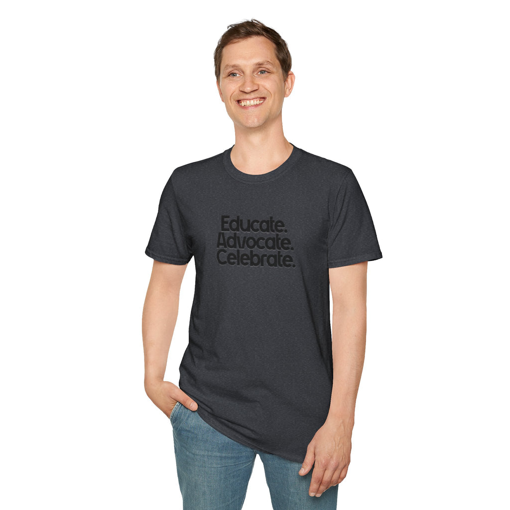 Teacher Advocate T-Shirt - Subtle Pride Educate Advocate Celebrate Design