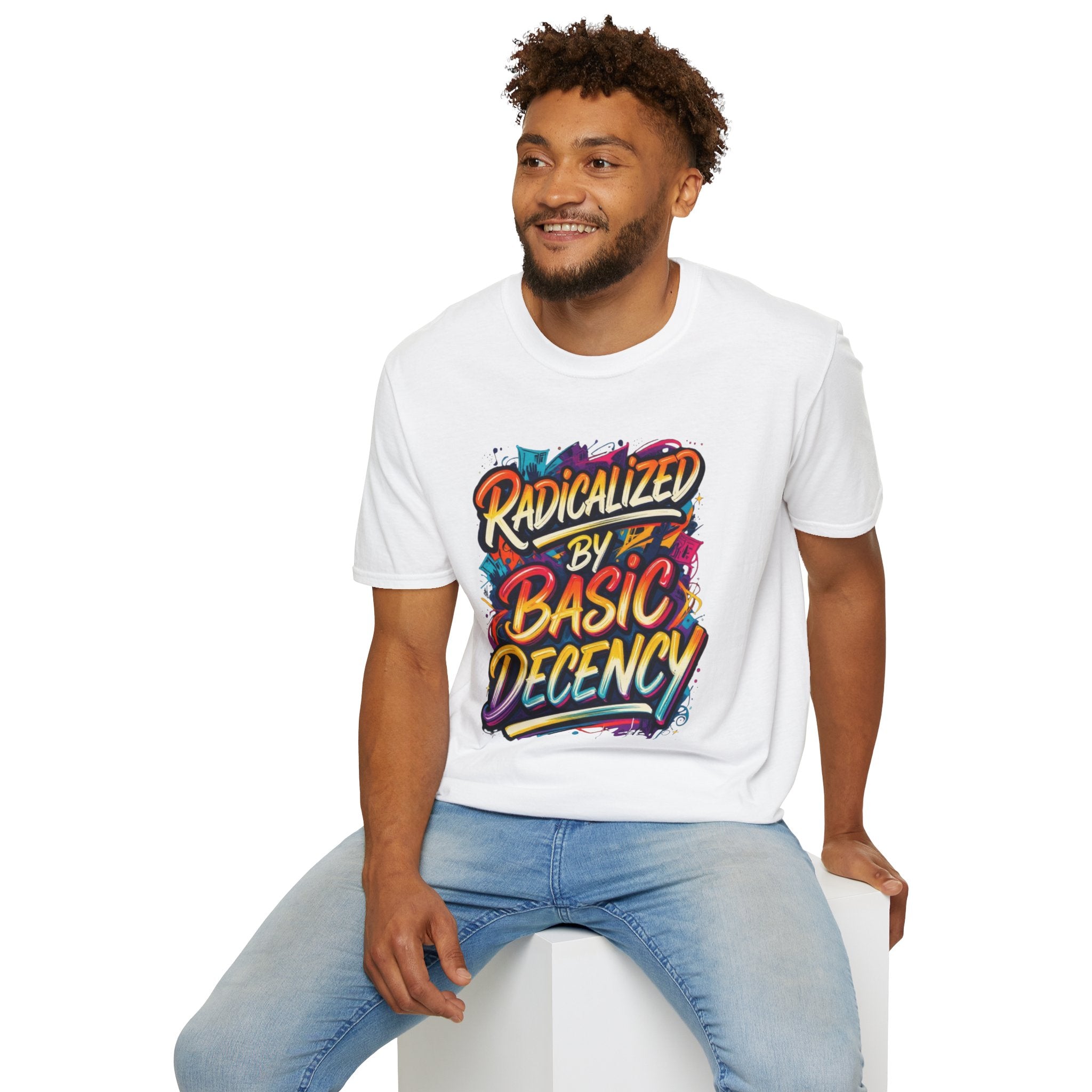 Radicalized by Basic Decency T-Shirt Colorful Graffiti Typography